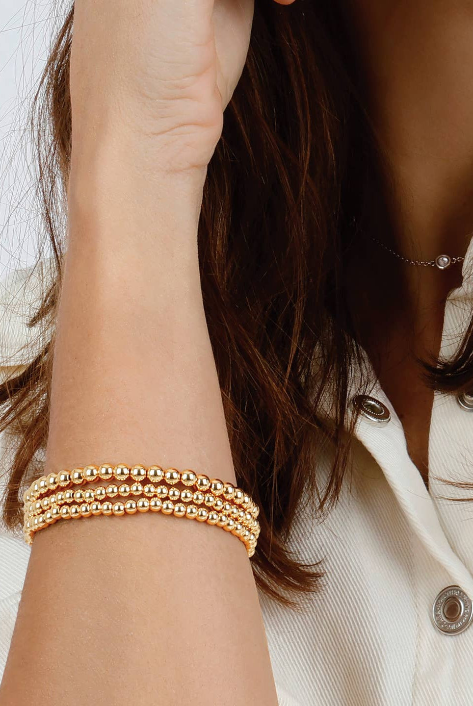 Shop Metal Beaded Stretch Bracelets | Silver and Gold Mix- at Ruby Joy Boutique, a Women's Clothing Store in Pickerington, Ohio