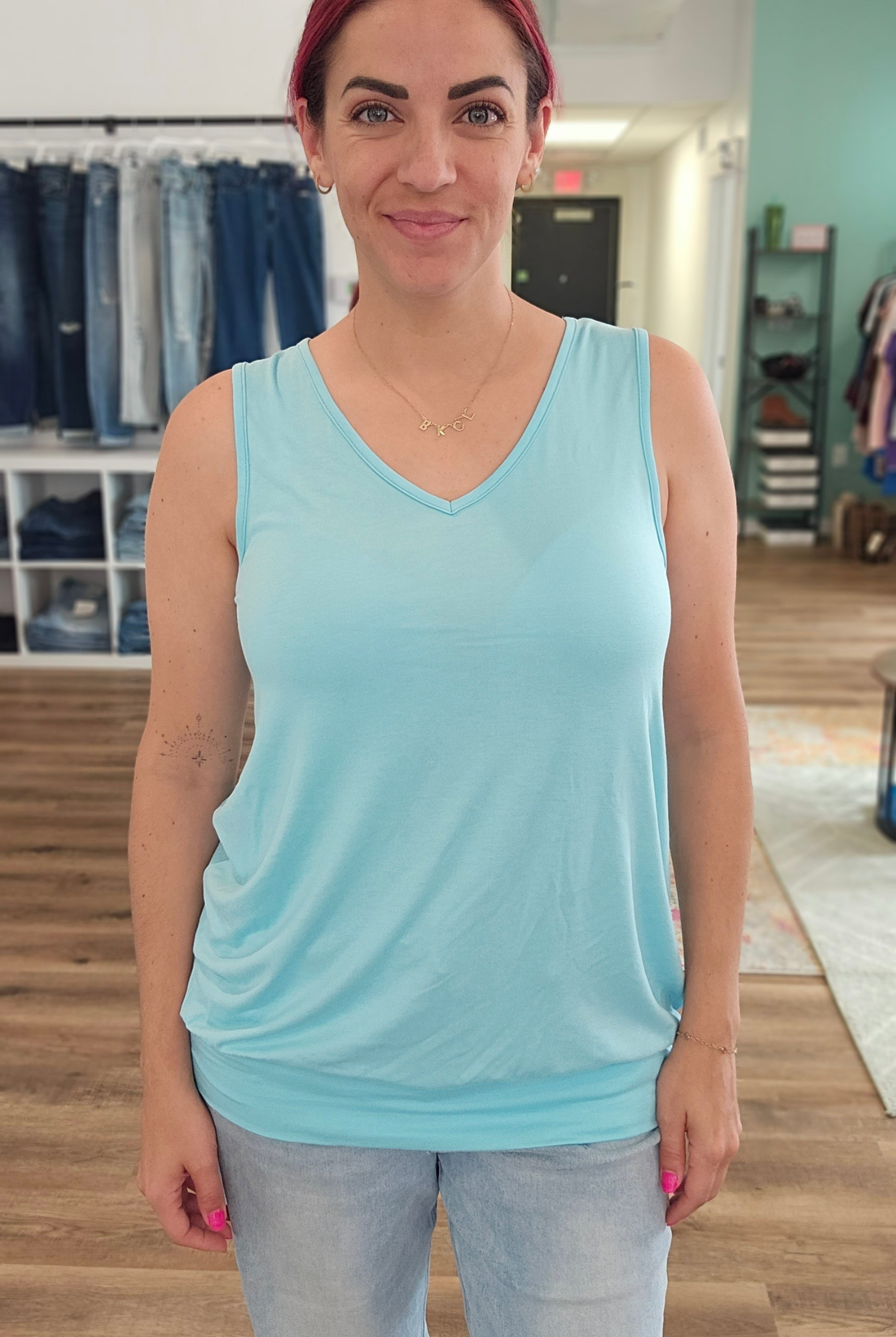Shop Michele Banded Bottom Tank-Tank Top at Ruby Joy Boutique, a Women's Clothing Store in Pickerington, Ohio