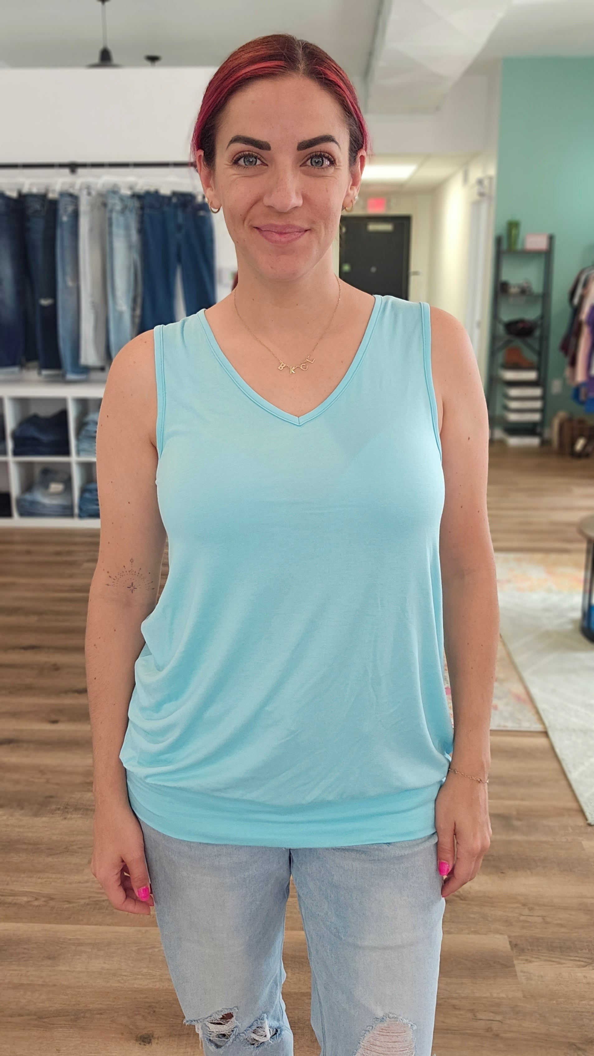 Shop Michele Banded Bottom Tank-Tank Top at Ruby Joy Boutique, a Women's Clothing Store in Pickerington, Ohio