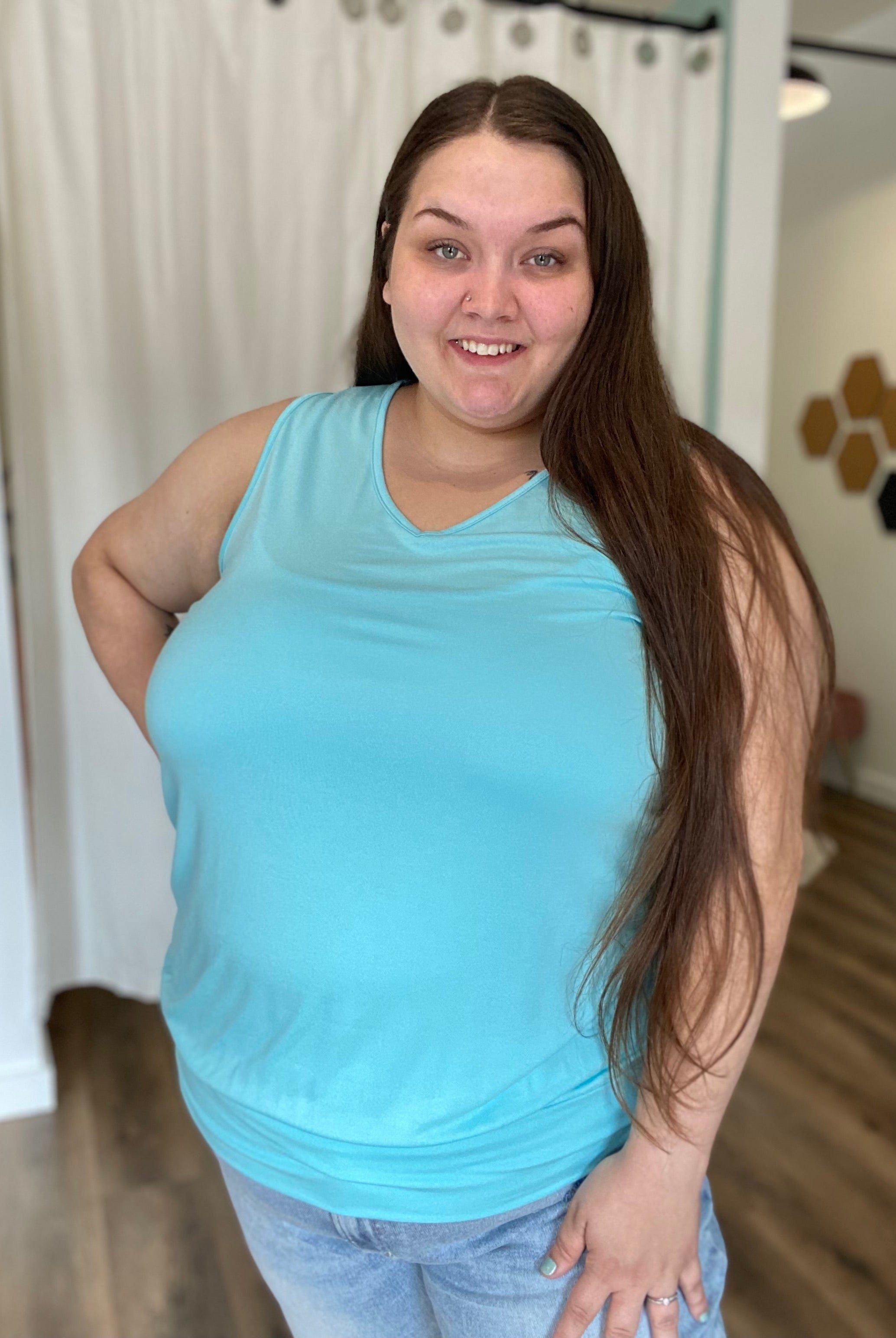 Shop Michele Banded Bottom Tank-Tank Top at Ruby Joy Boutique, a Women's Clothing Store in Pickerington, Ohio