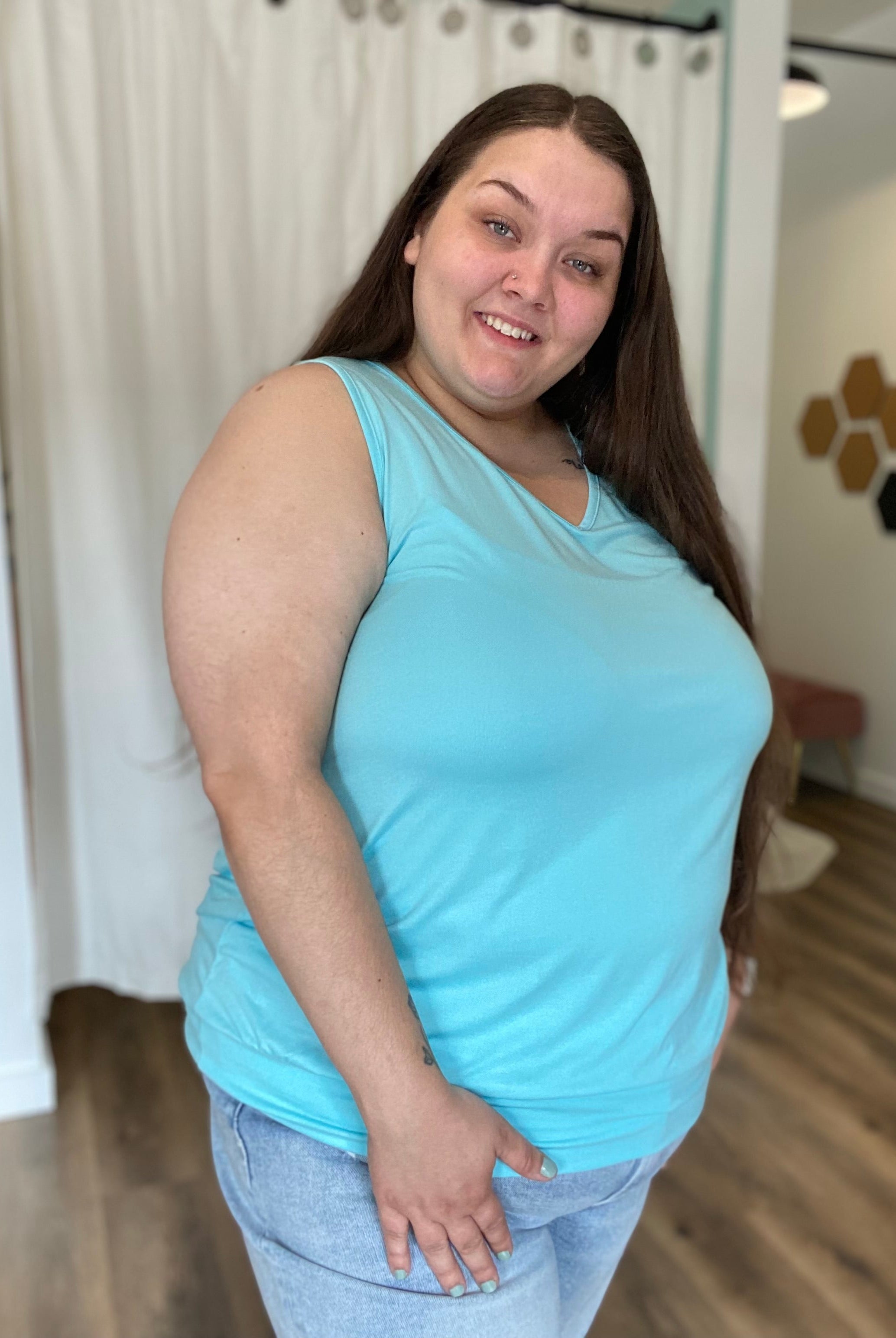 Shop Michele Banded Bottom Tank-Tank Top at Ruby Joy Boutique, a Women's Clothing Store in Pickerington, Ohio