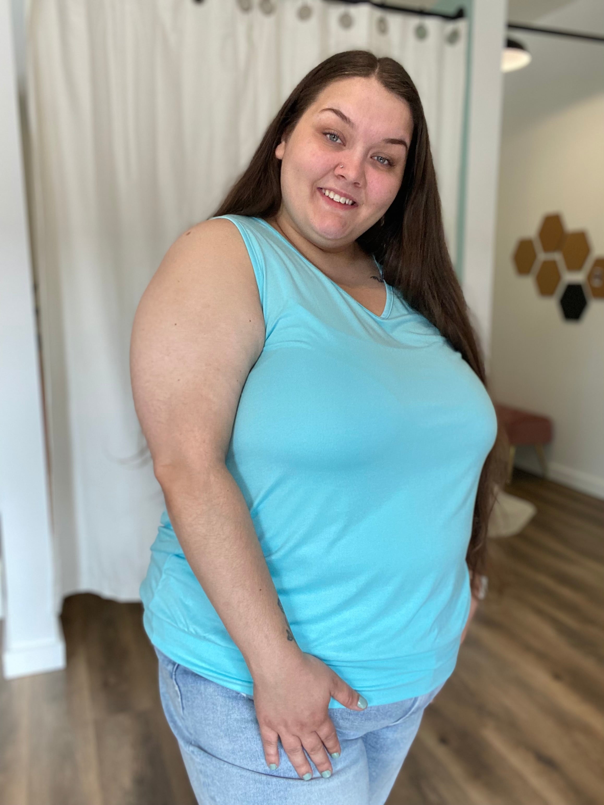 Shop Michele Banded Bottom Tank-Tank Top at Ruby Joy Boutique, a Women's Clothing Store in Pickerington, Ohio