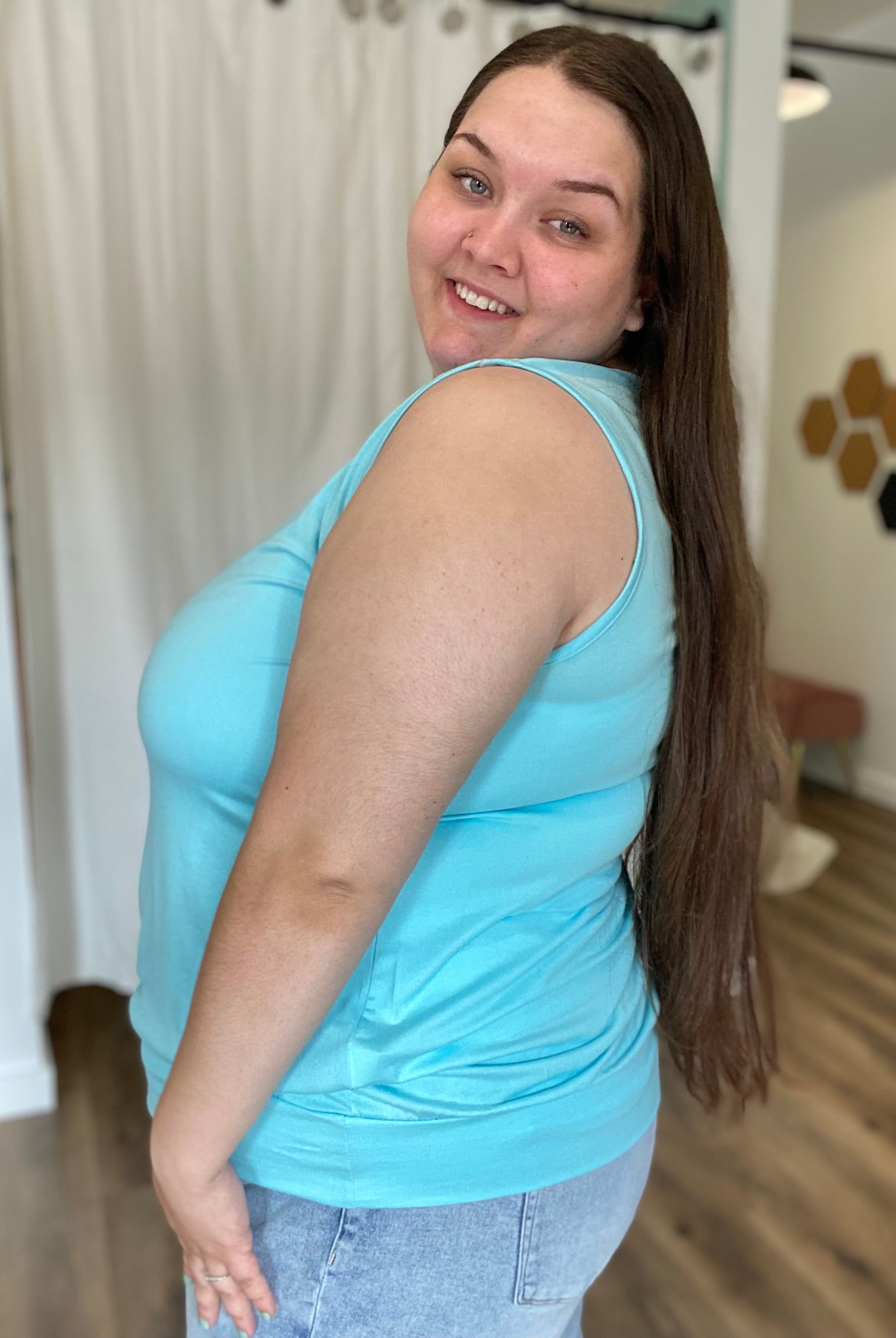 Shop Michele Banded Bottom Tank-Tank Top at Ruby Joy Boutique, a Women's Clothing Store in Pickerington, Ohio