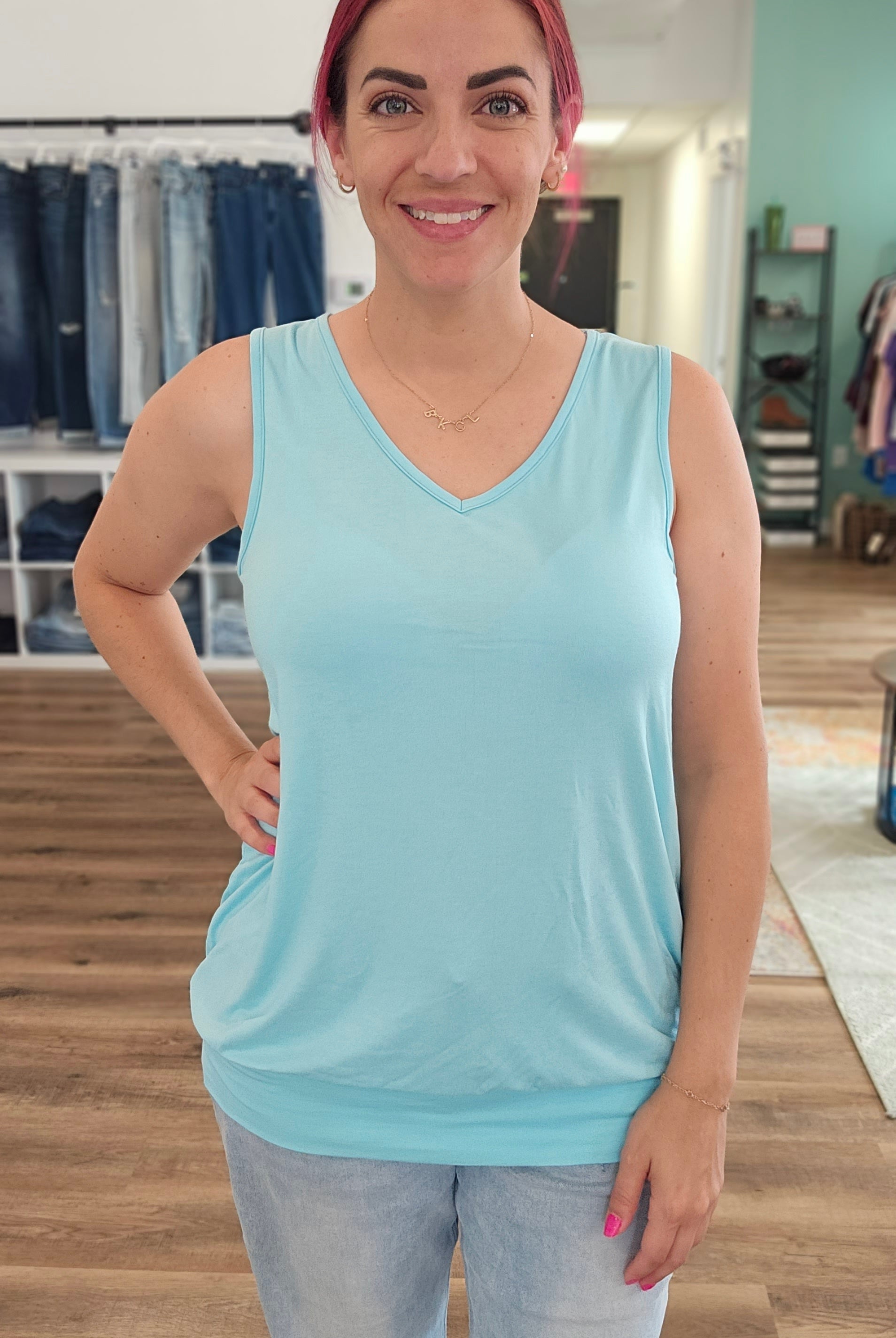 Shop Michele Banded Bottom Tank-Tank Top at Ruby Joy Boutique, a Women's Clothing Store in Pickerington, Ohio