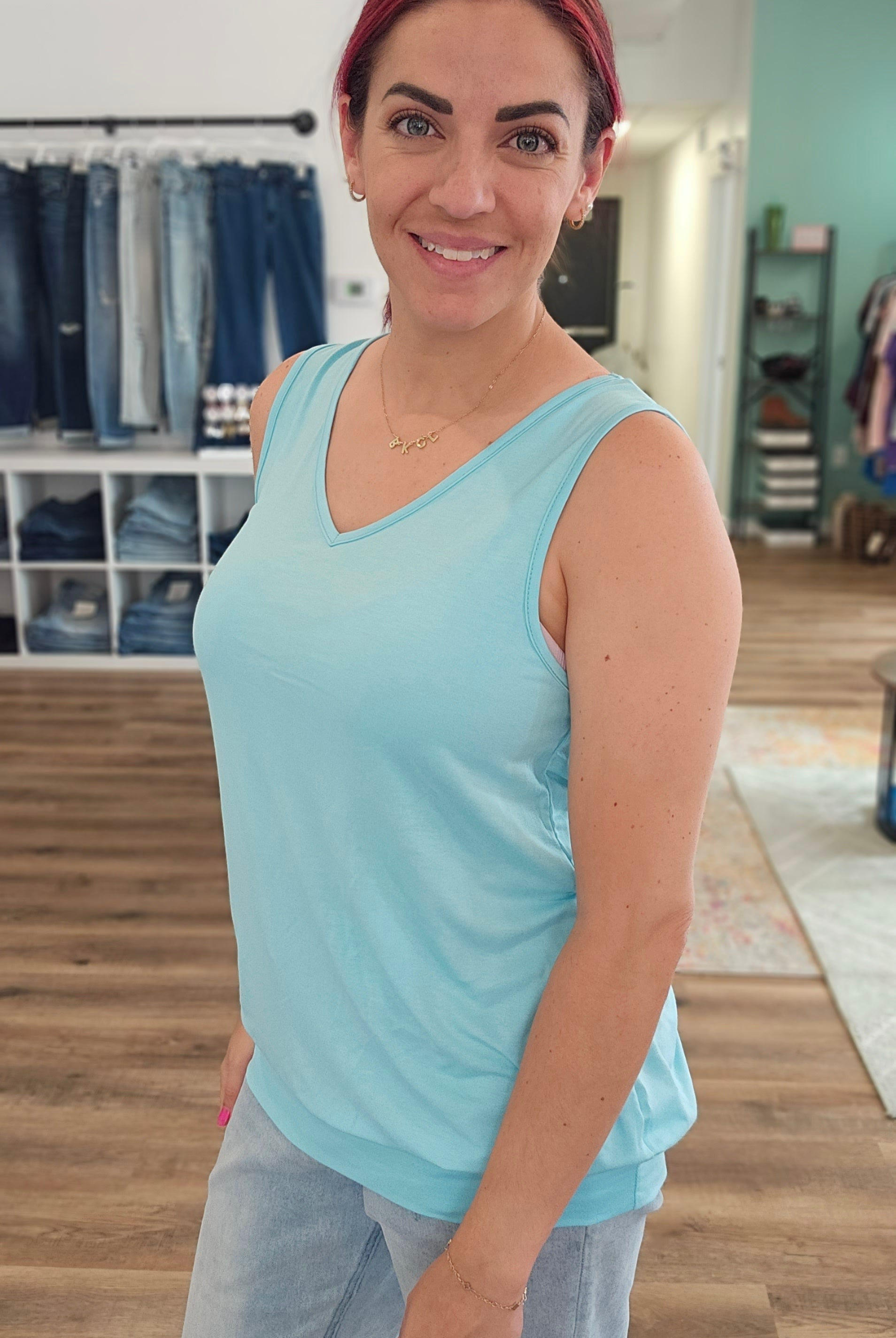 Shop Michele Banded Bottom Tank-Tank Top at Ruby Joy Boutique, a Women's Clothing Store in Pickerington, Ohio