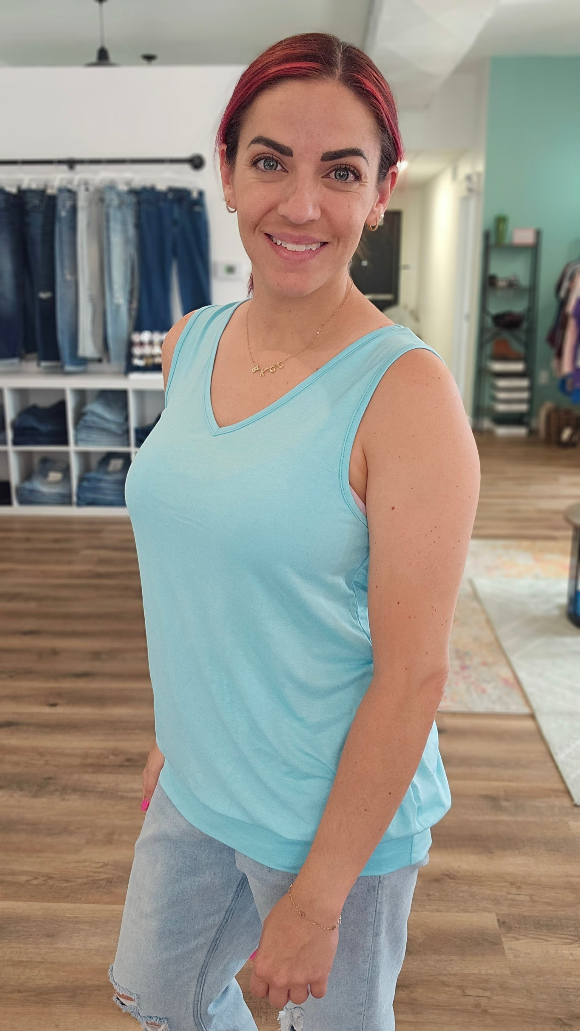 Shop Michele Banded Bottom Tank-Tank Top at Ruby Joy Boutique, a Women's Clothing Store in Pickerington, Ohio