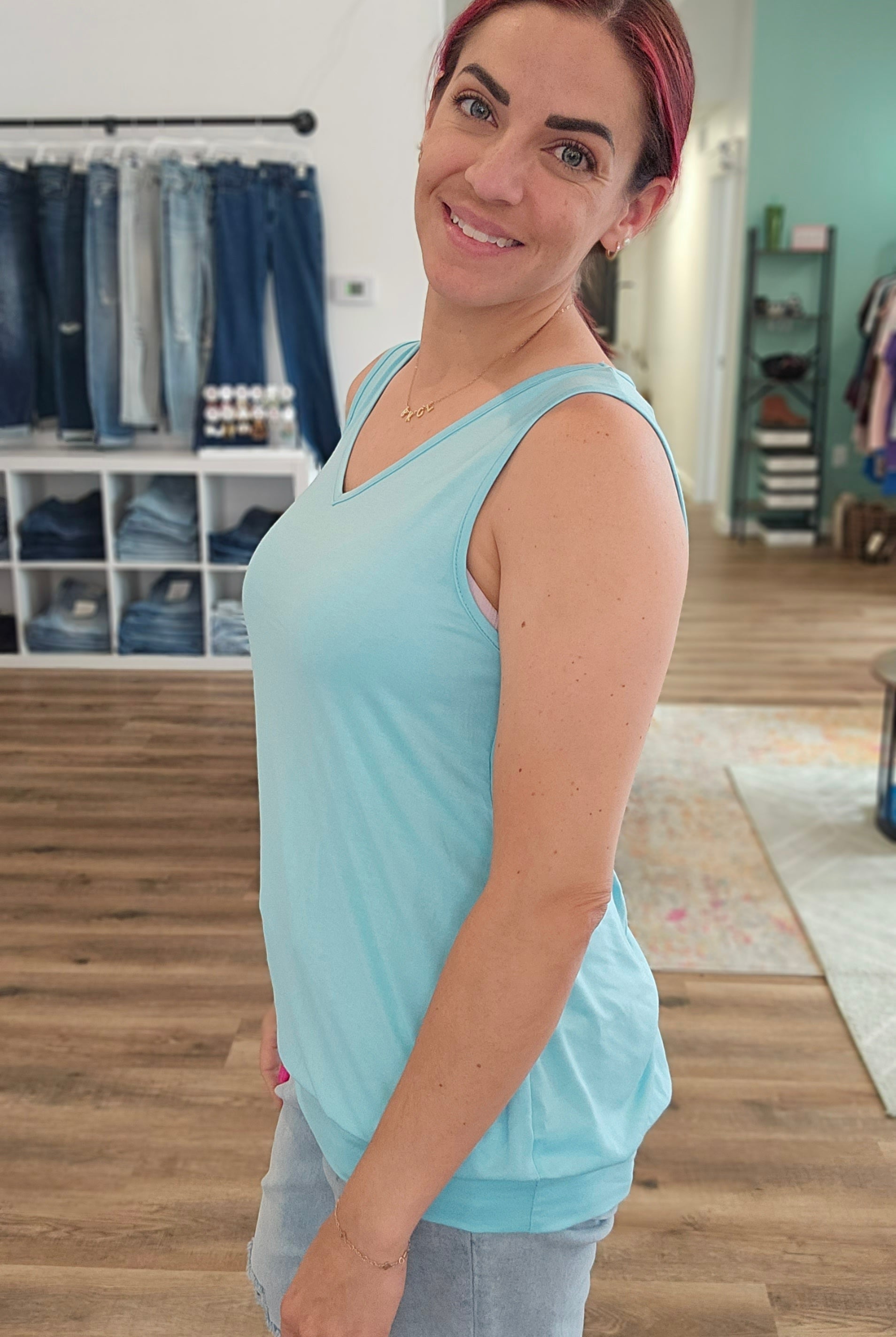 Shop Michele Banded Bottom Tank-Tank Top at Ruby Joy Boutique, a Women's Clothing Store in Pickerington, Ohio