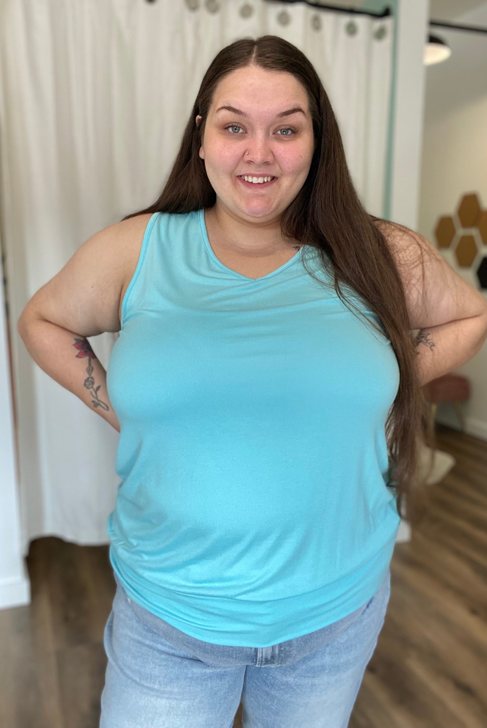 Shop Michele Banded Bottom Tank-Tank Top at Ruby Joy Boutique, a Women's Clothing Store in Pickerington, Ohio