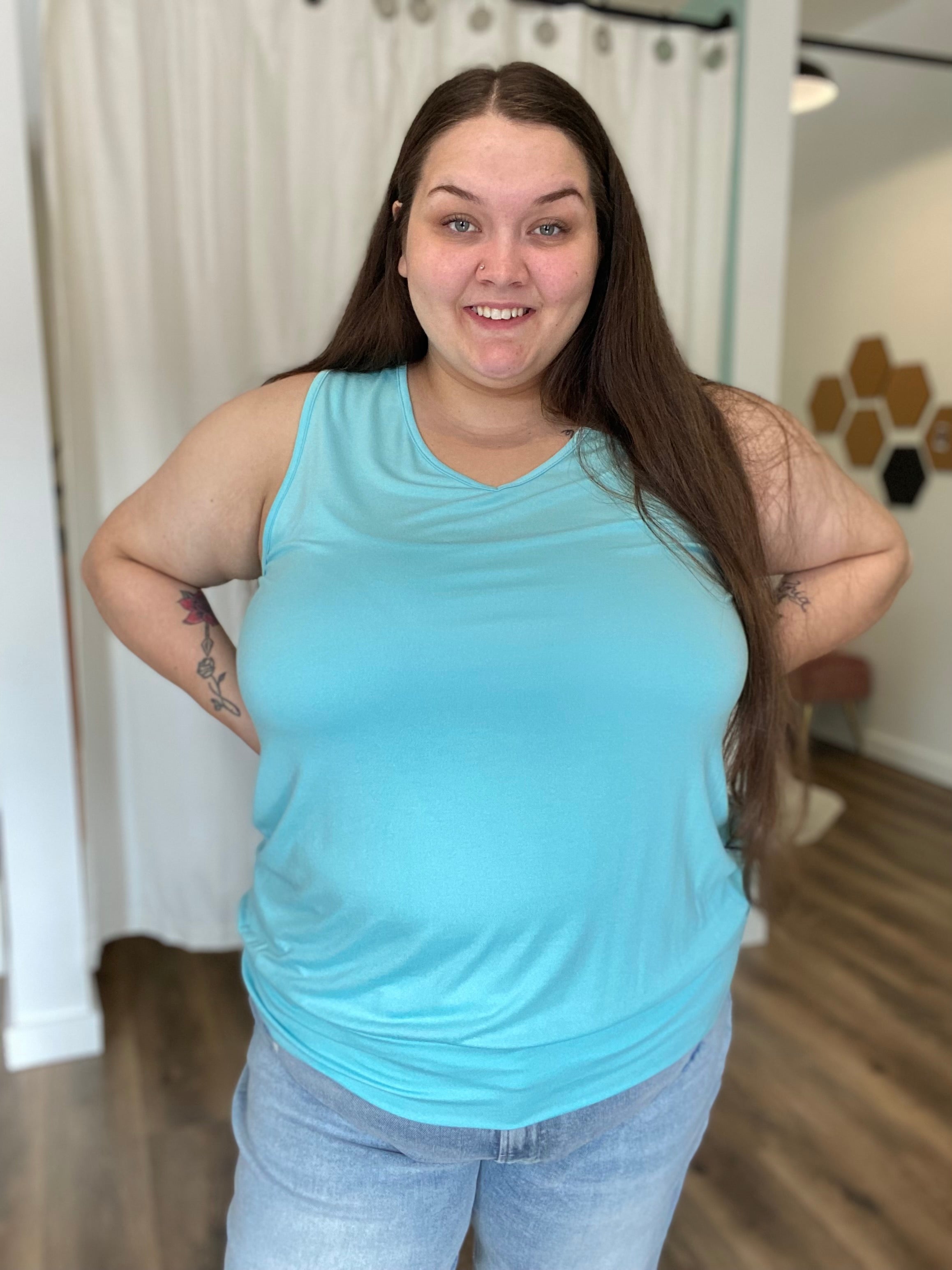 Shop Michele Banded Bottom Tank-Tank Top at Ruby Joy Boutique, a Women's Clothing Store in Pickerington, Ohio