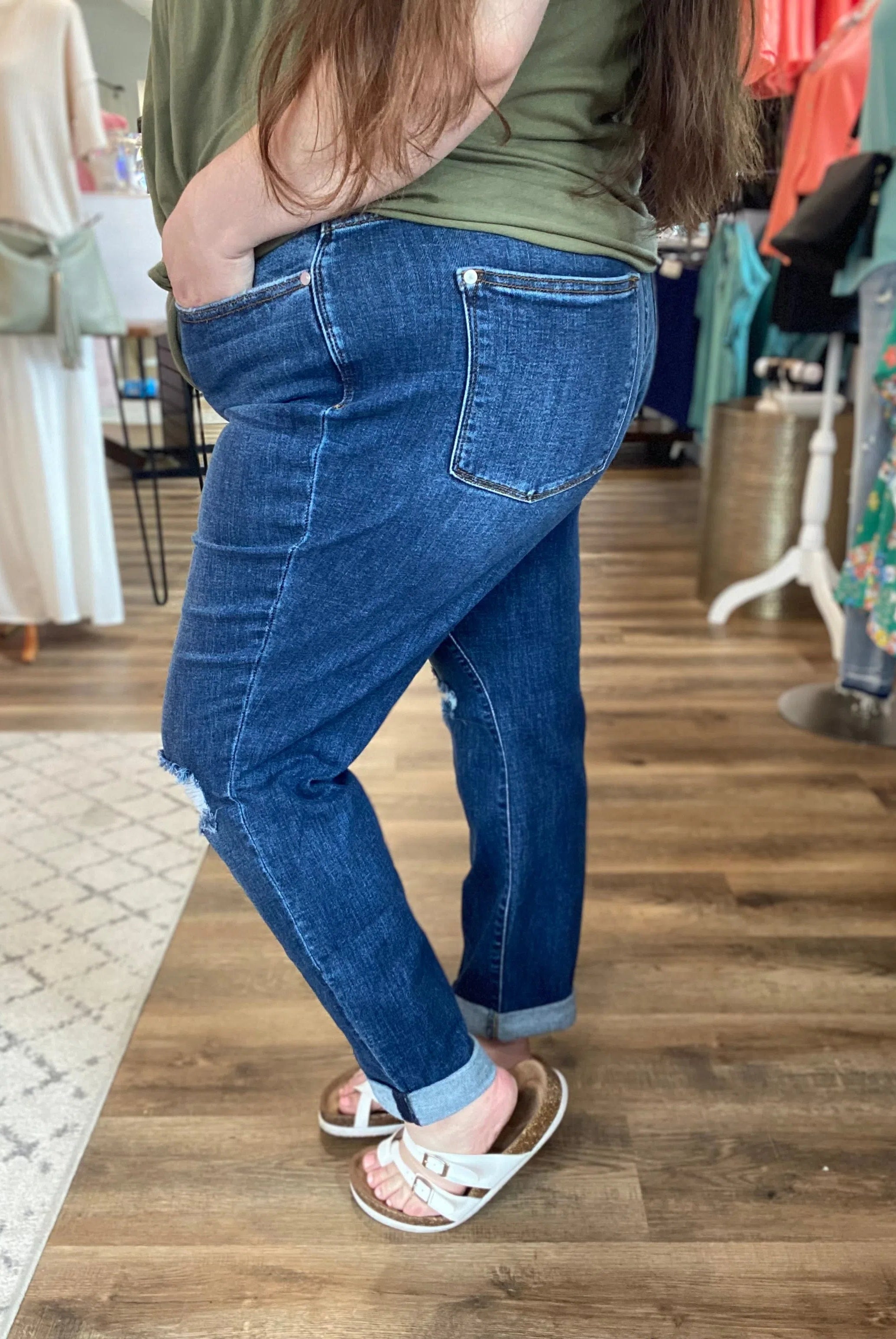 Shop Mid Rise Destroy Slim Cuffed Jeans | Judy Blue-Jeans at Ruby Joy Boutique, a Women's Clothing Store in Pickerington, Ohio