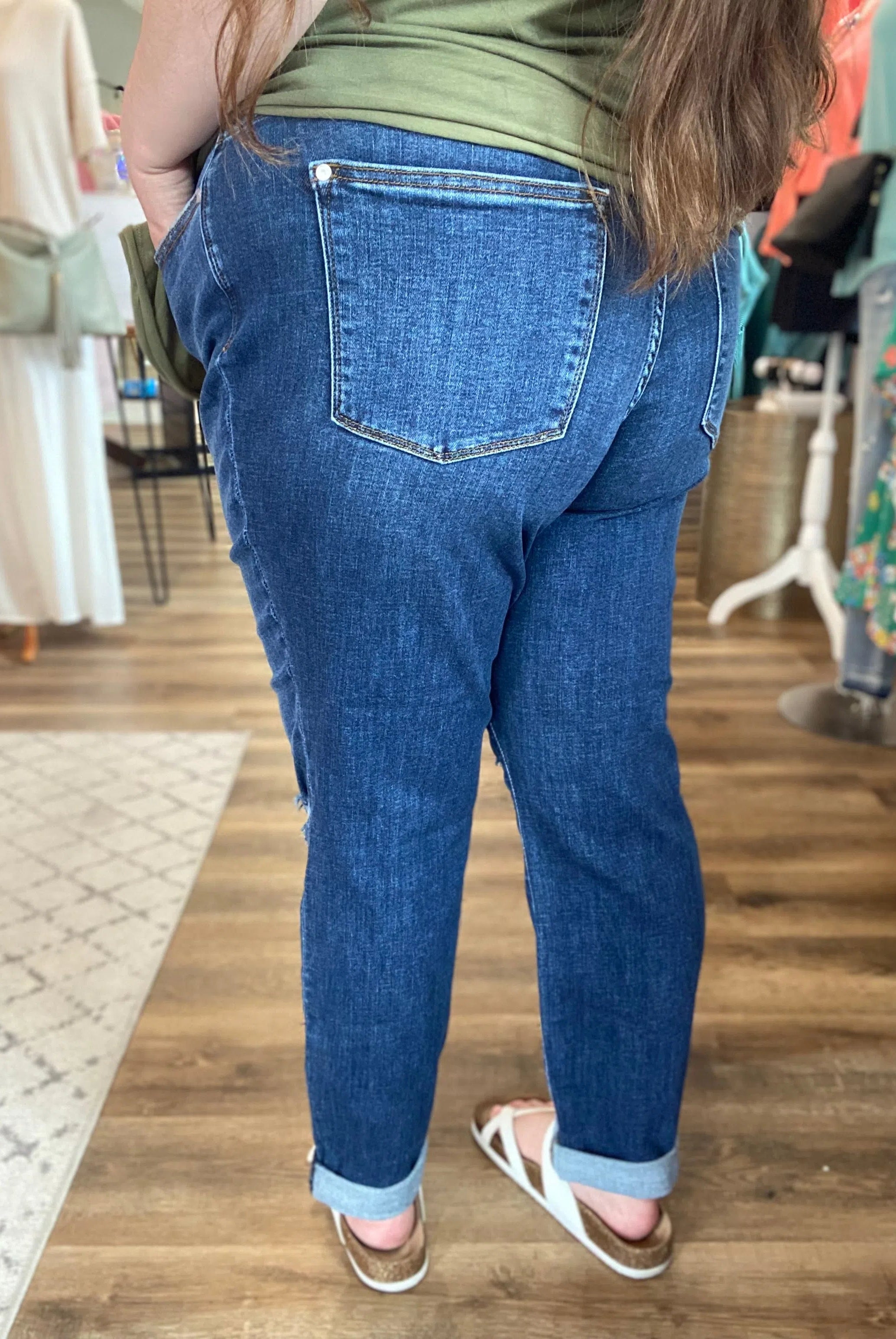 Shop Mid Rise Destroy Slim Cuffed Jeans | Judy Blue-Jeans at Ruby Joy Boutique, a Women's Clothing Store in Pickerington, Ohio