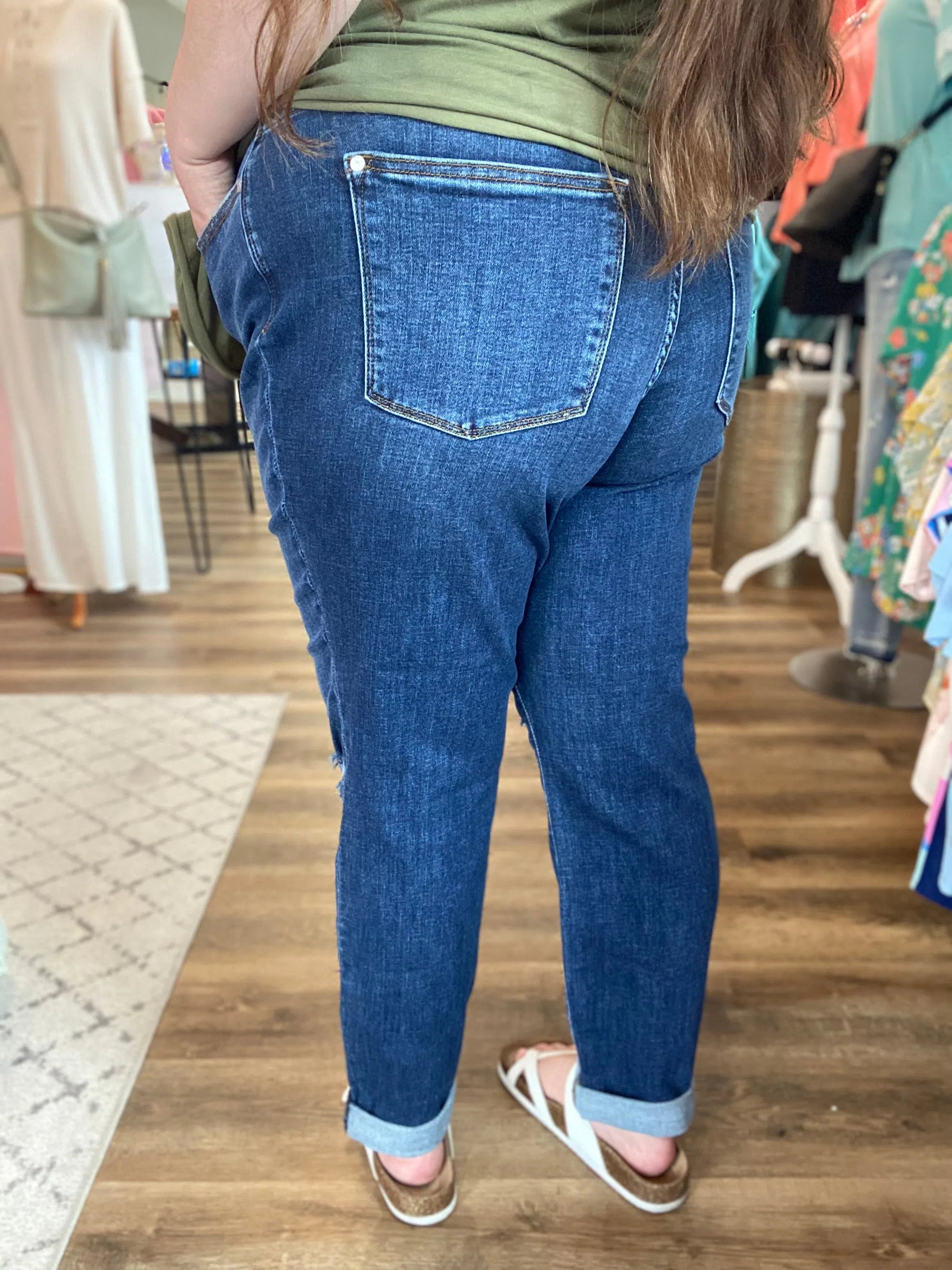 Shop Mid Rise Destroy Slim Cuffed Jeans | Judy Blue-Jeans at Ruby Joy Boutique, a Women's Clothing Store in Pickerington, Ohio