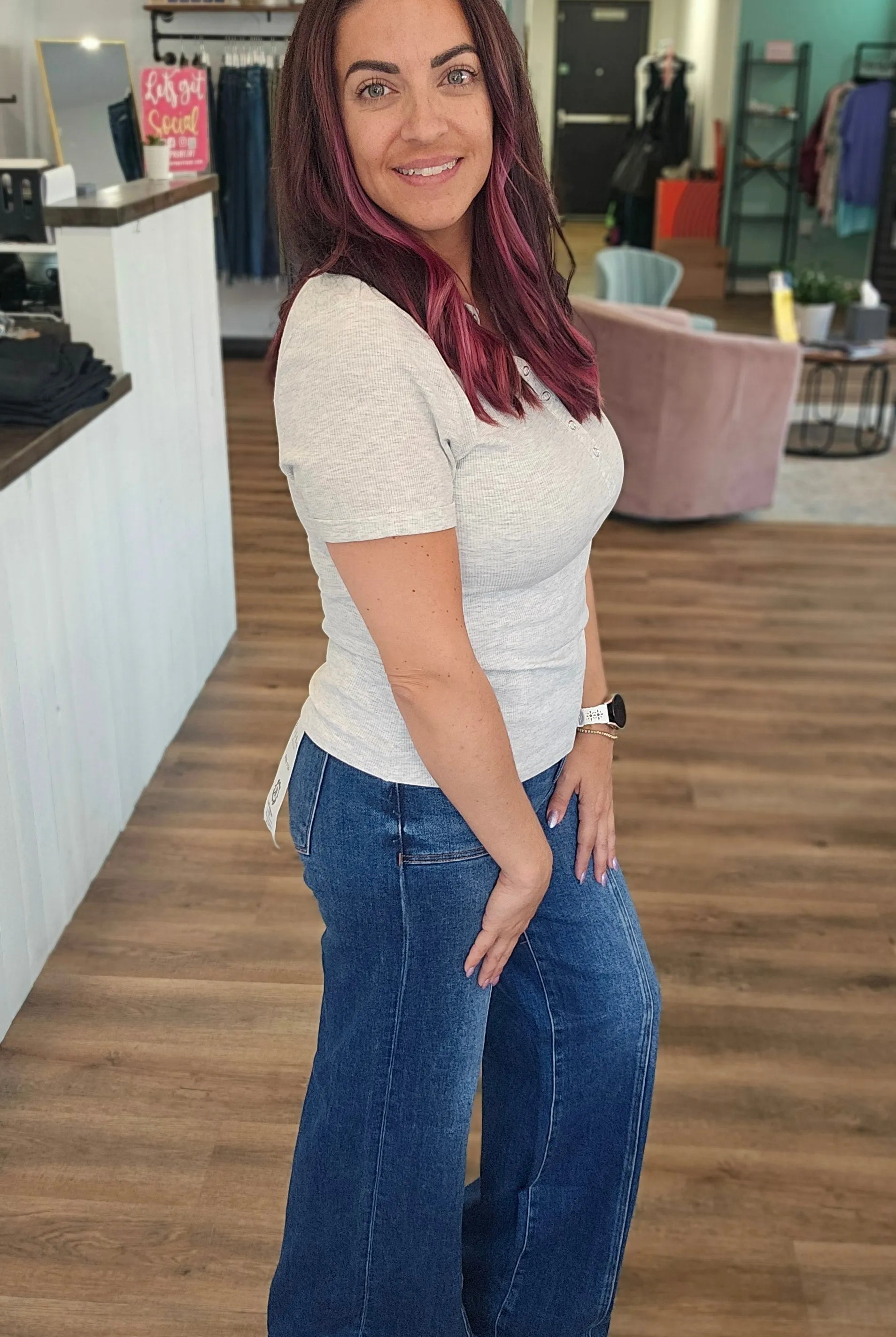 Shop Mid-Rise Wide Leg Front Seam Jeans | Risen- at Ruby Joy Boutique, a Women's Clothing Store in Pickerington, Ohio