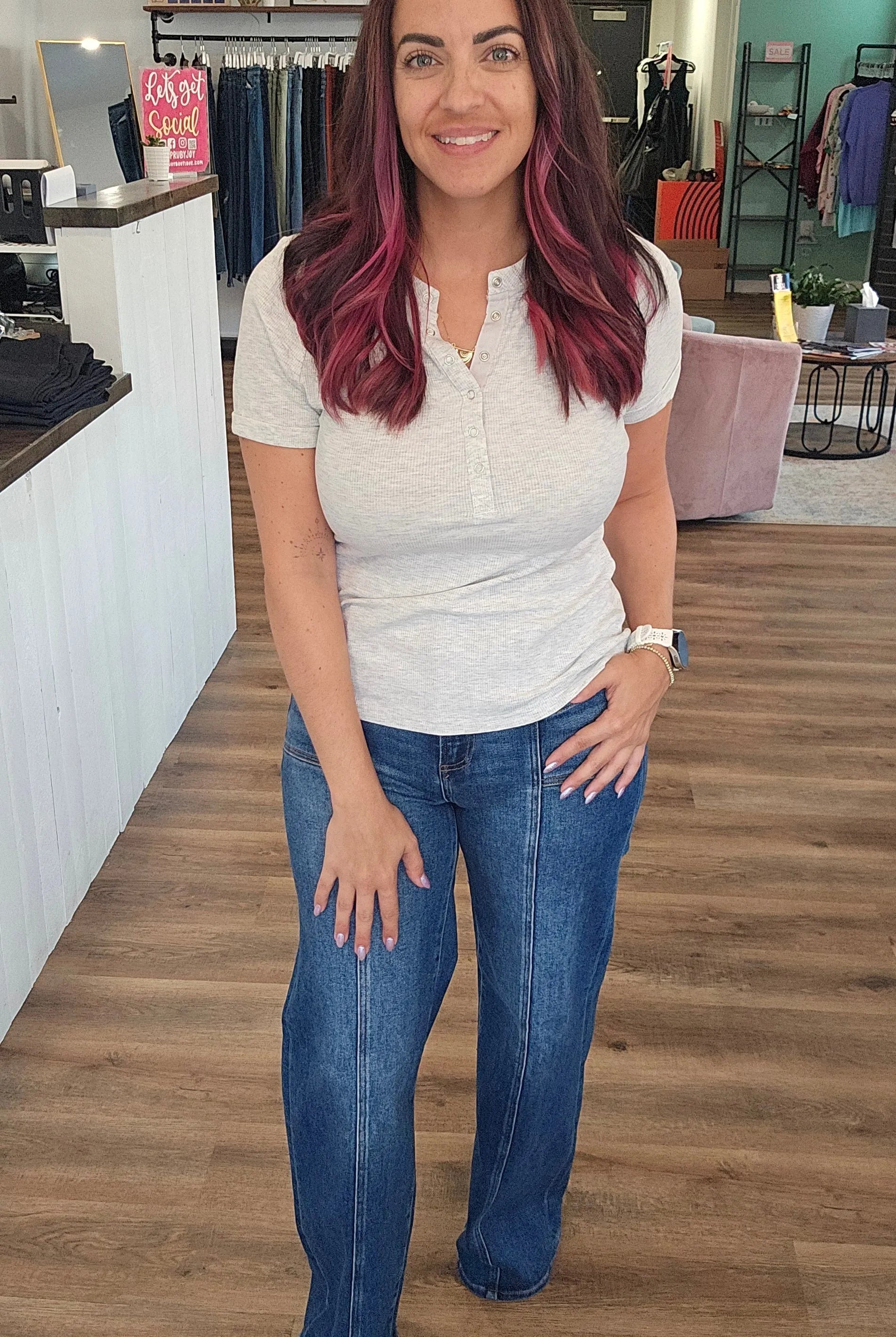 Shop Mid-Rise Wide Leg Front Seam Jeans | Risen- at Ruby Joy Boutique, a Women's Clothing Store in Pickerington, Ohio