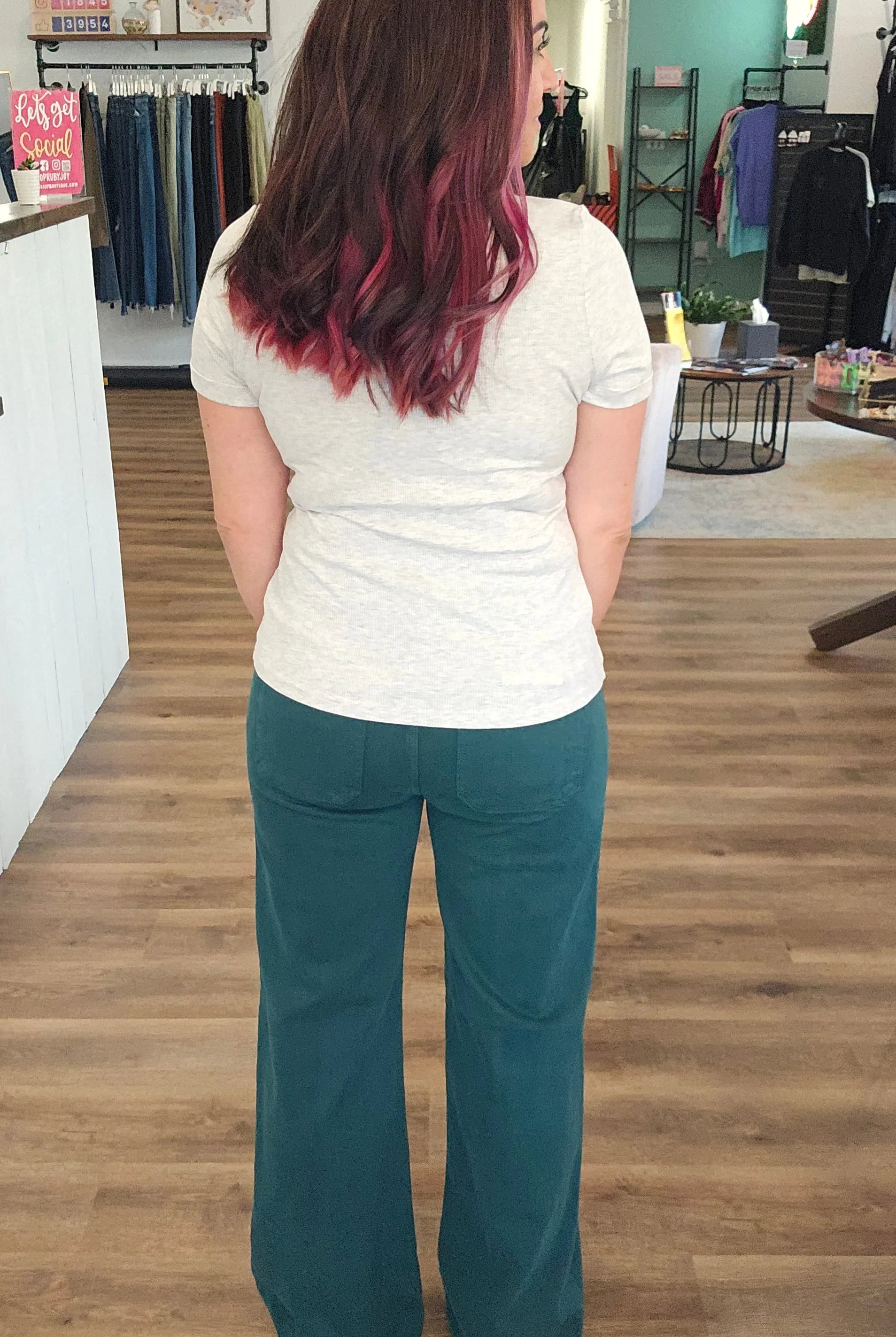 Shop Mid-Rise Wide Leg Jeans with Tummy Control - Hunter Green | Risen- at Ruby Joy Boutique, a Women's Clothing Store in Pickerington, Ohio