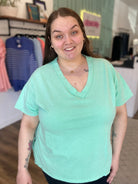 Shop Mineral Wash V-neck Tee - Mint- at Ruby Joy Boutique, a Women's Clothing Store in Pickerington, Ohio