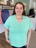 Shop Mineral Wash V-neck Tee - Mint- at Ruby Joy Boutique, a Women's Clothing Store in Pickerington, Ohio