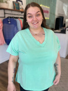 Shop Mineral Wash V-neck Tee - Mint-XL at Ruby Joy Boutique, a Women's Clothing Store in Pickerington, Ohio
