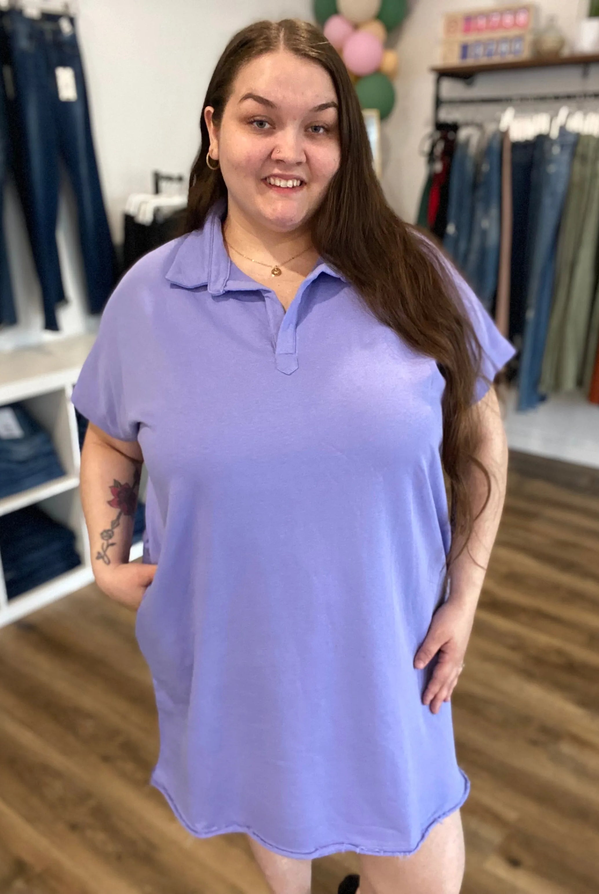 Shop Mineral Washed French Terry Polo Dress- at Ruby Joy Boutique, a Women's Clothing Store in Pickerington, Ohio