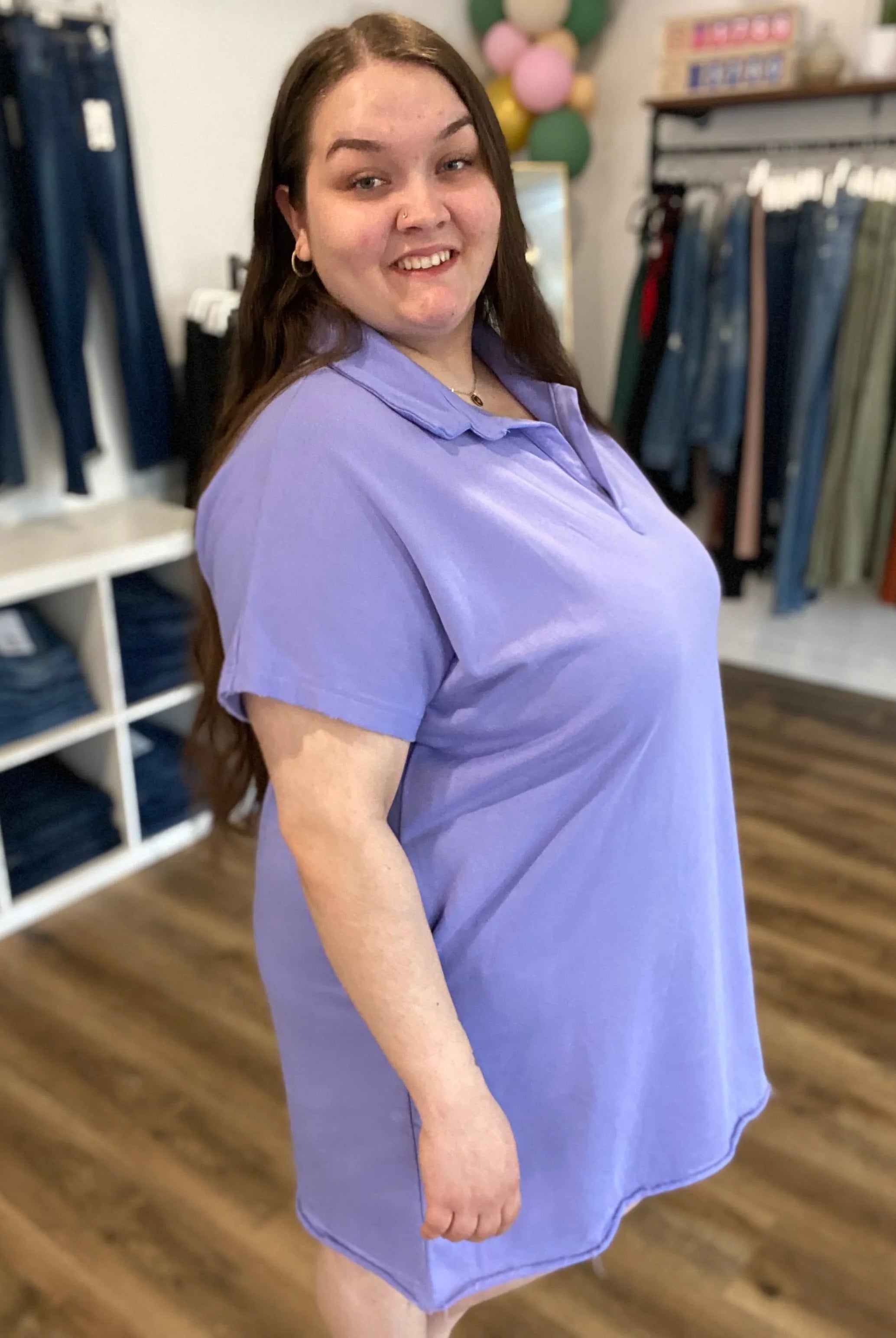 Shop Mineral Washed French Terry Polo Dress- at Ruby Joy Boutique, a Women's Clothing Store in Pickerington, Ohio