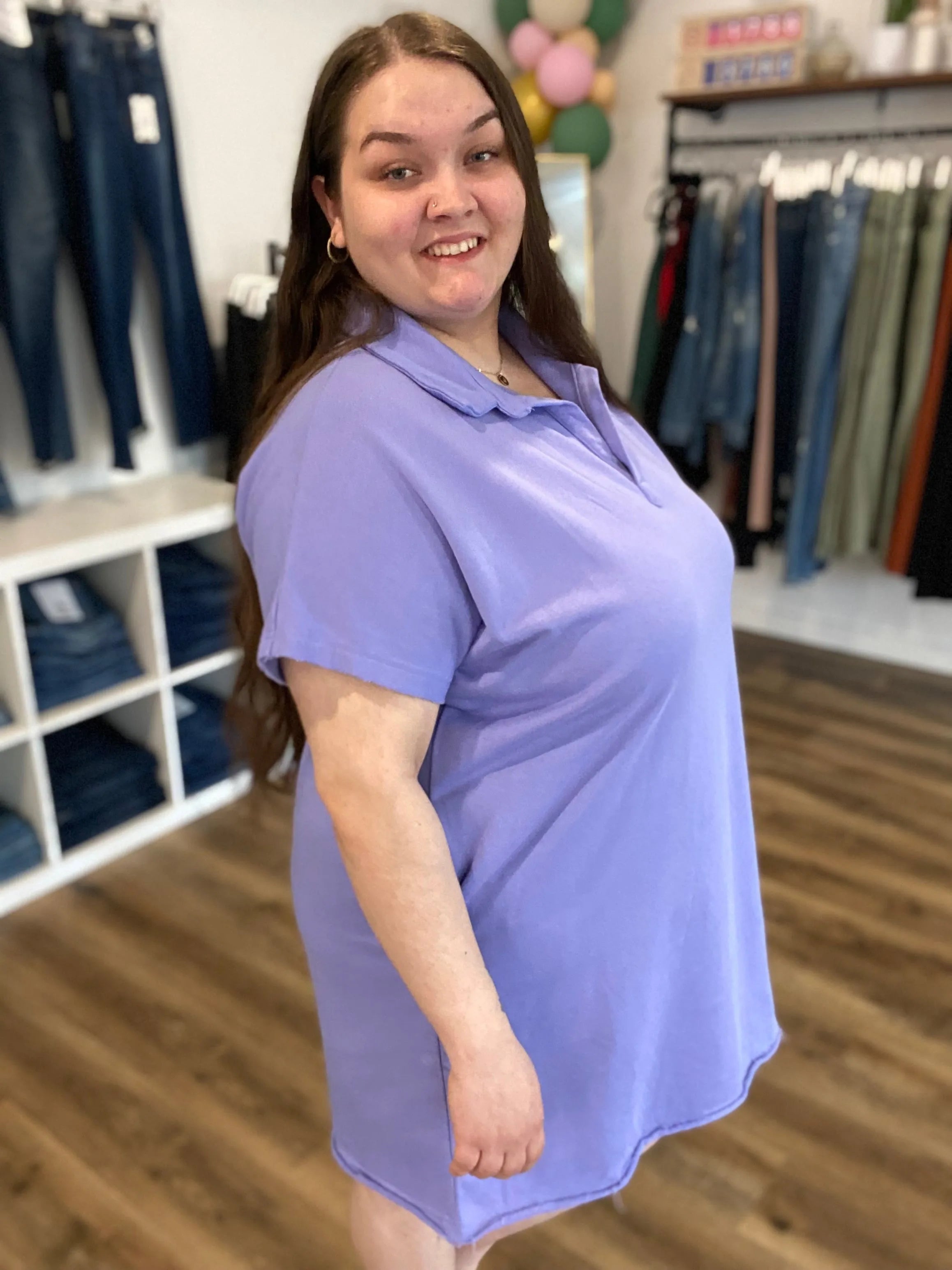 Shop Mineral Washed French Terry Polo Dress- at Ruby Joy Boutique, a Women's Clothing Store in Pickerington, Ohio