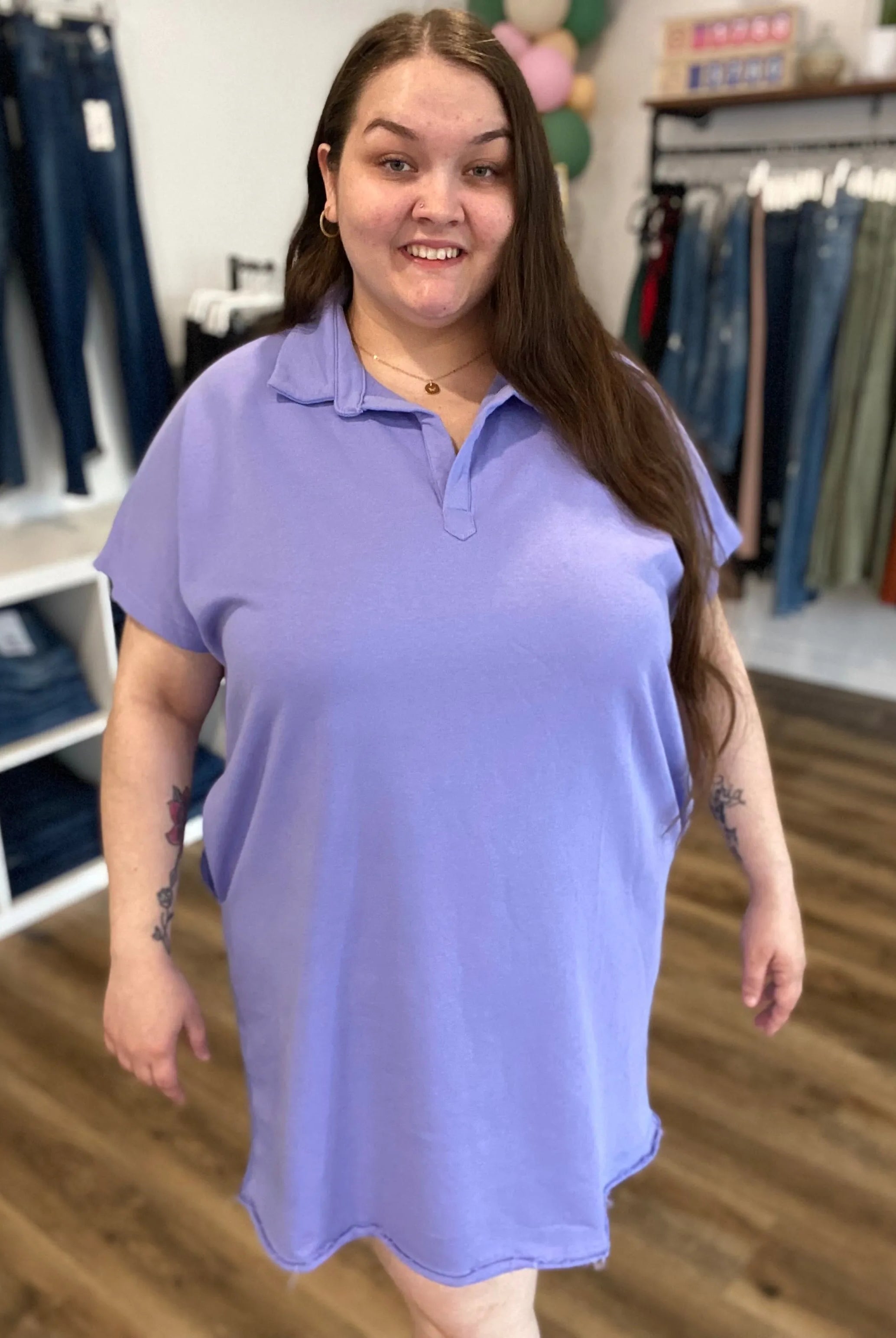 Shop Mineral Washed French Terry Polo Dress- at Ruby Joy Boutique, a Women's Clothing Store in Pickerington, Ohio