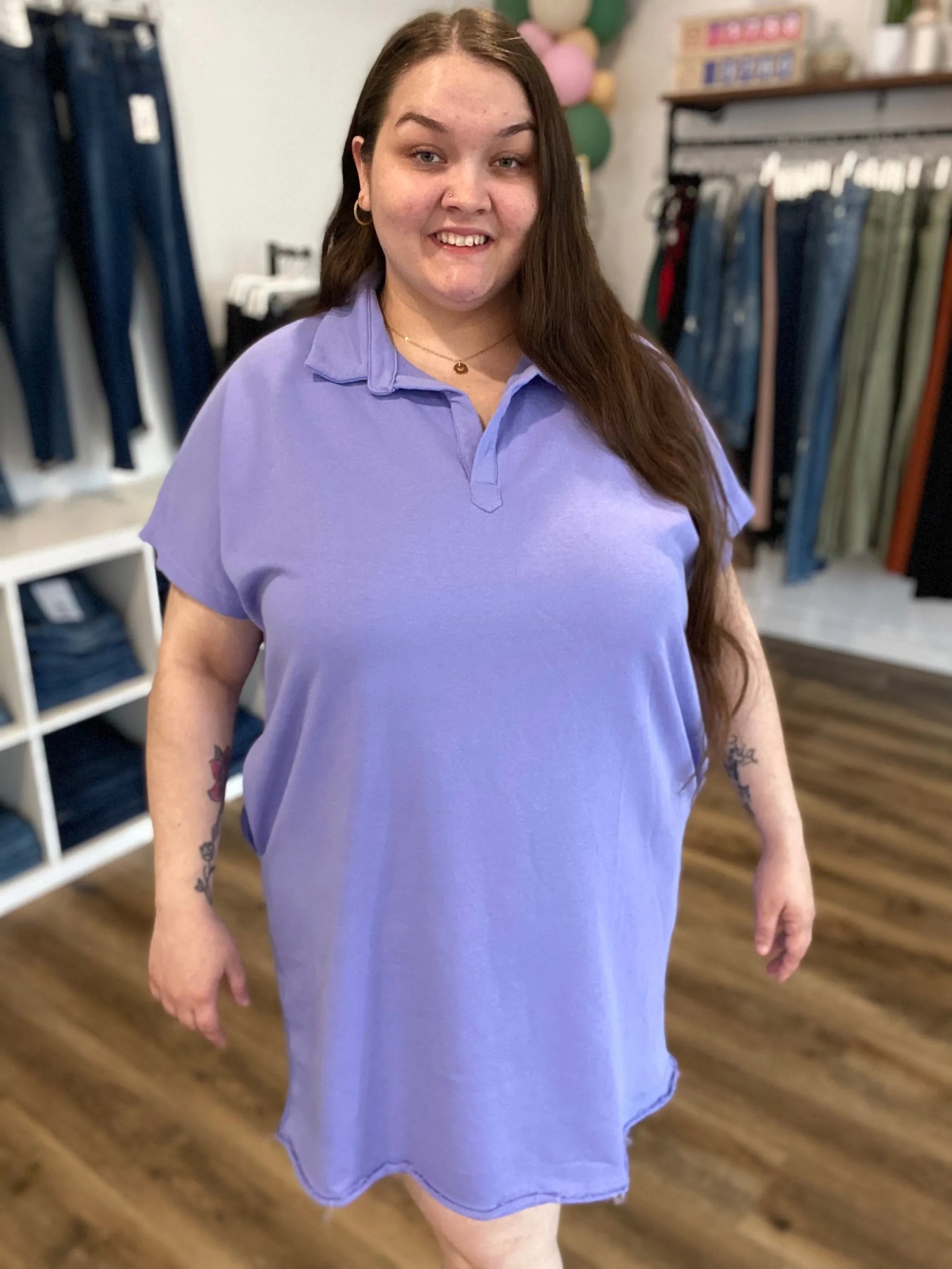 Shop Mineral Washed French Terry Polo Dress- at Ruby Joy Boutique, a Women's Clothing Store in Pickerington, Ohio