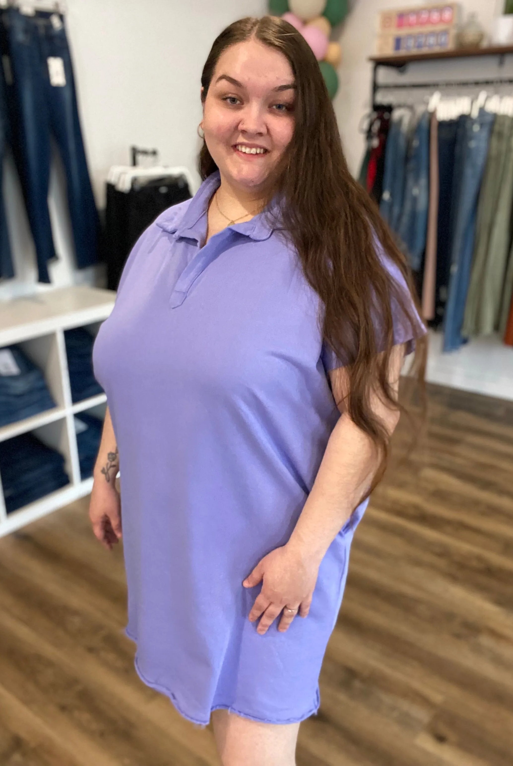 Shop Mineral Washed French Terry Polo Dress- at Ruby Joy Boutique, a Women's Clothing Store in Pickerington, Ohio