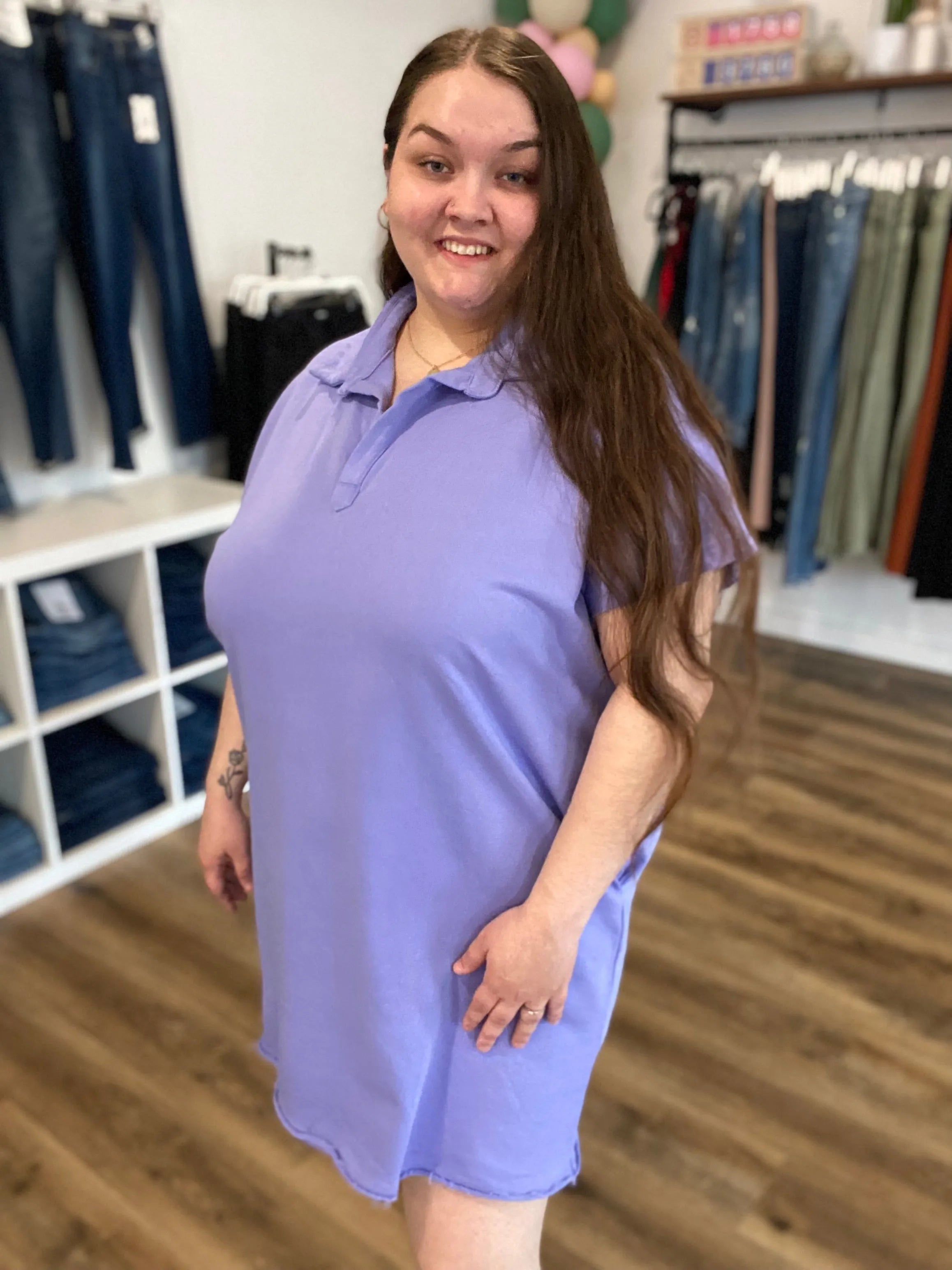 Shop Mineral Washed French Terry Polo Dress- at Ruby Joy Boutique, a Women's Clothing Store in Pickerington, Ohio