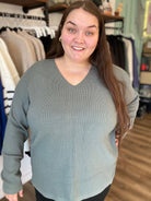 Shop Mini Waffle Knit Sweater - Dusty Jade- at Ruby Joy Boutique, a Women's Clothing Store in Pickerington, Ohio