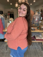 Shop Mini Waffle Knit Sweater - Terracotta- at Ruby Joy Boutique, a Women's Clothing Store in Pickerington, Ohio