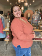 Shop Mini Waffle Knit Sweater - Terracotta- at Ruby Joy Boutique, a Women's Clothing Store in Pickerington, Ohio