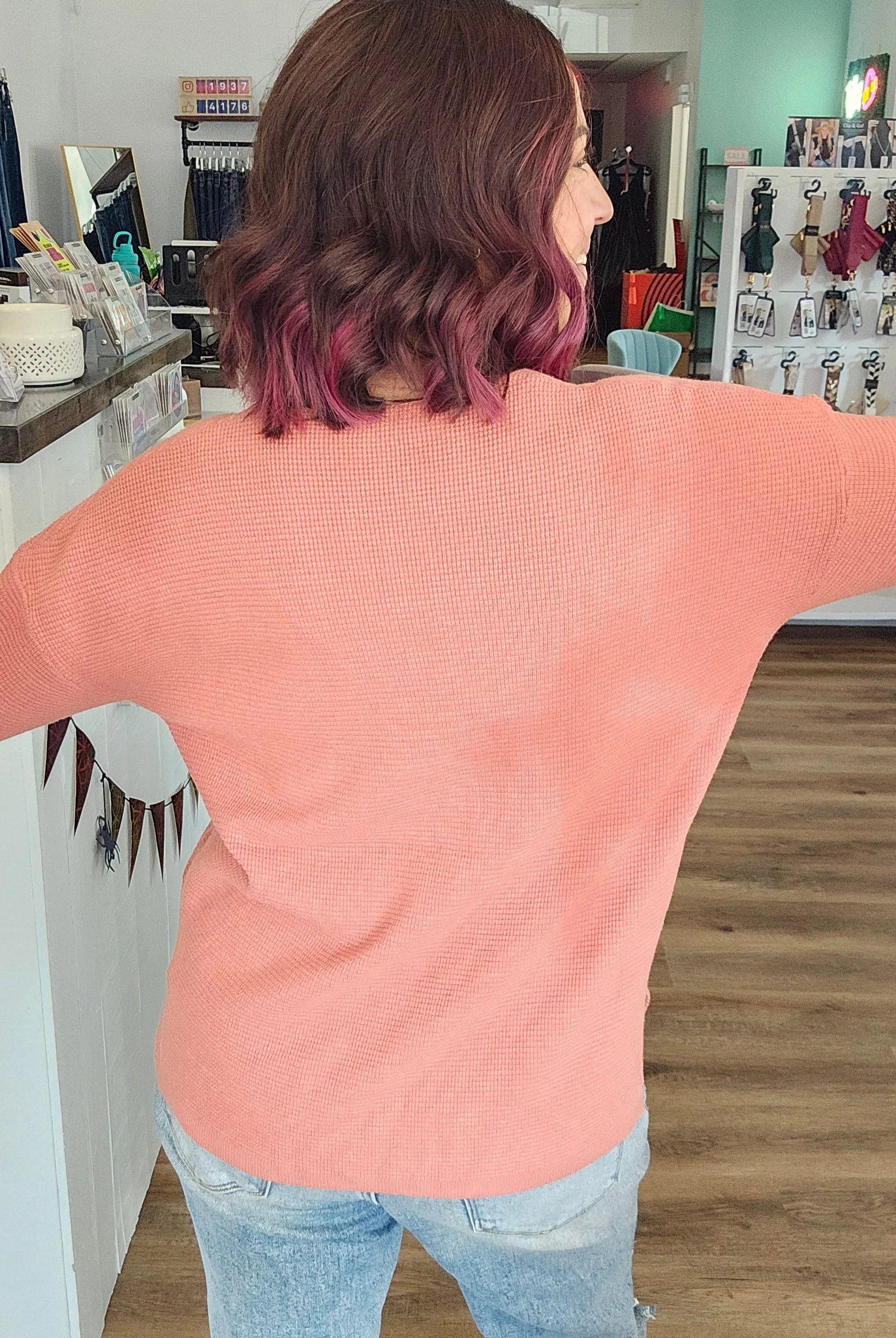 Shop Mini Waffle Knit Sweater - Terracotta- at Ruby Joy Boutique, a Women's Clothing Store in Pickerington, Ohio