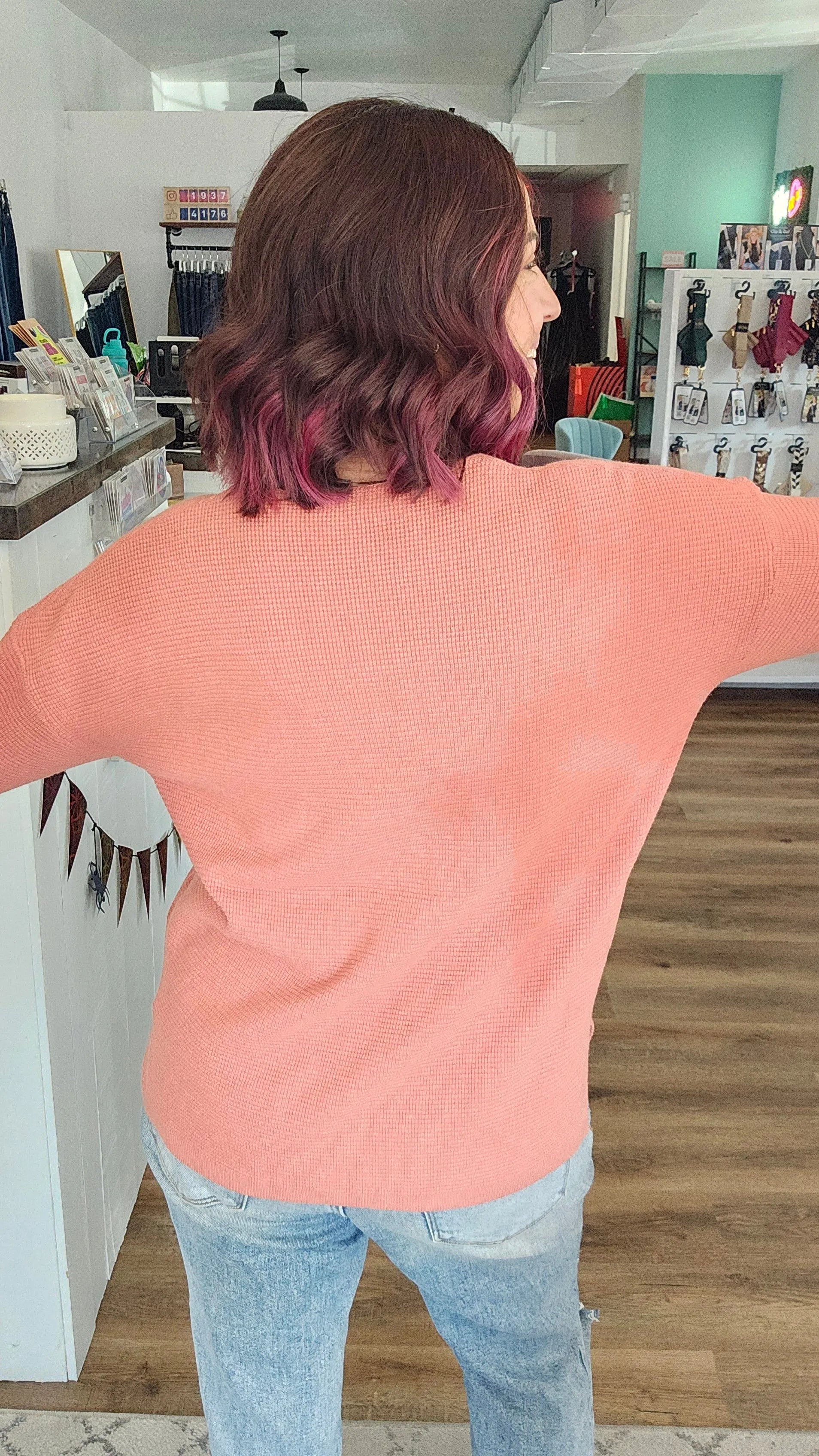 Shop Mini Waffle Knit Sweater - Terracotta- at Ruby Joy Boutique, a Women's Clothing Store in Pickerington, Ohio