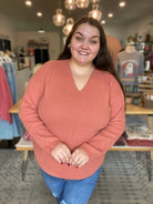 Shop Mini Waffle Knit Sweater - Terracotta-XL at Ruby Joy Boutique, a Women's Clothing Store in Pickerington, Ohio