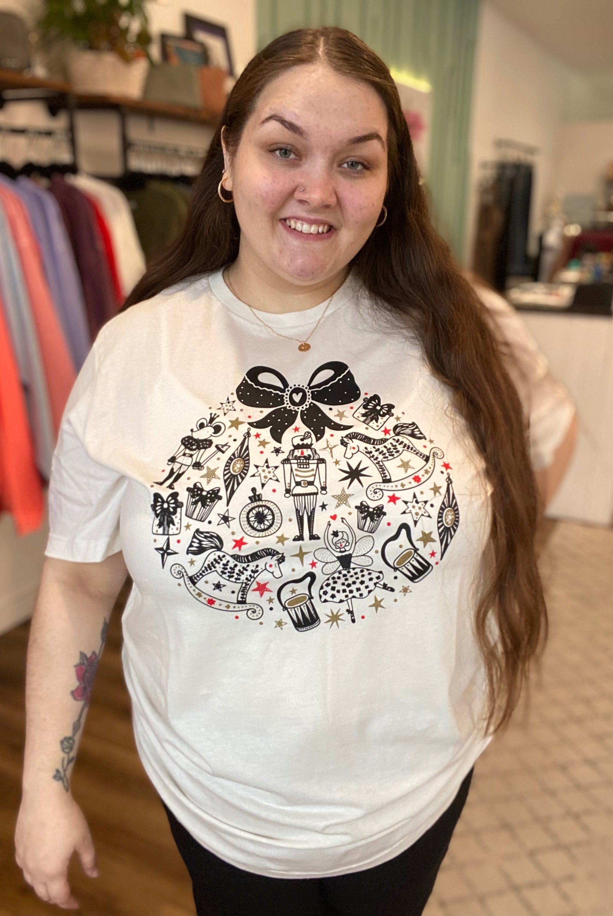 Shop Nutcracker Christmas Ornament Tee-Graphic Tee at Ruby Joy Boutique, a Women's Clothing Store in Pickerington, Ohio