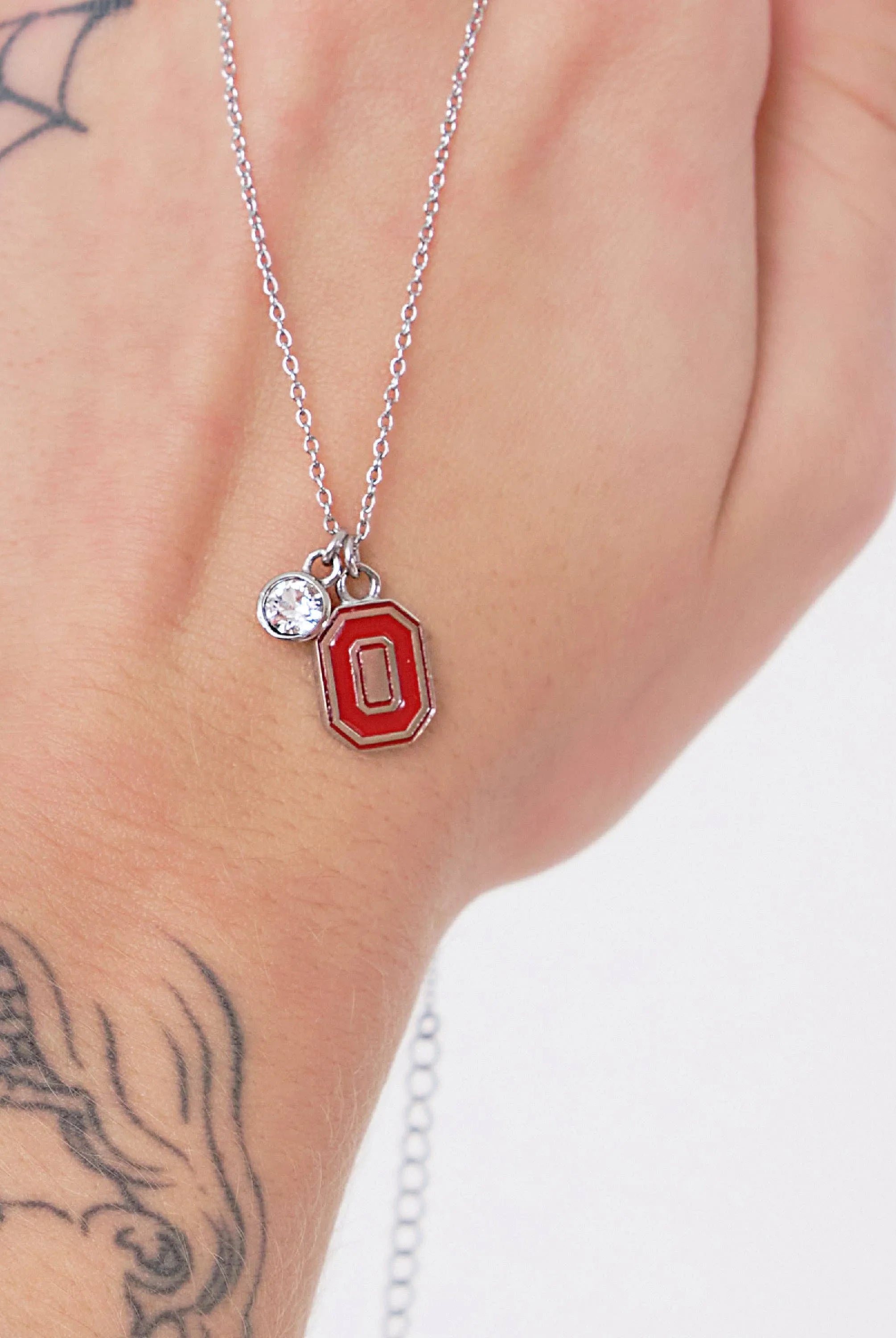 Shop Ohio State Block O Charm Necklace with Crystal- at Ruby Joy Boutique, a Women's Clothing Store in Pickerington, Ohio