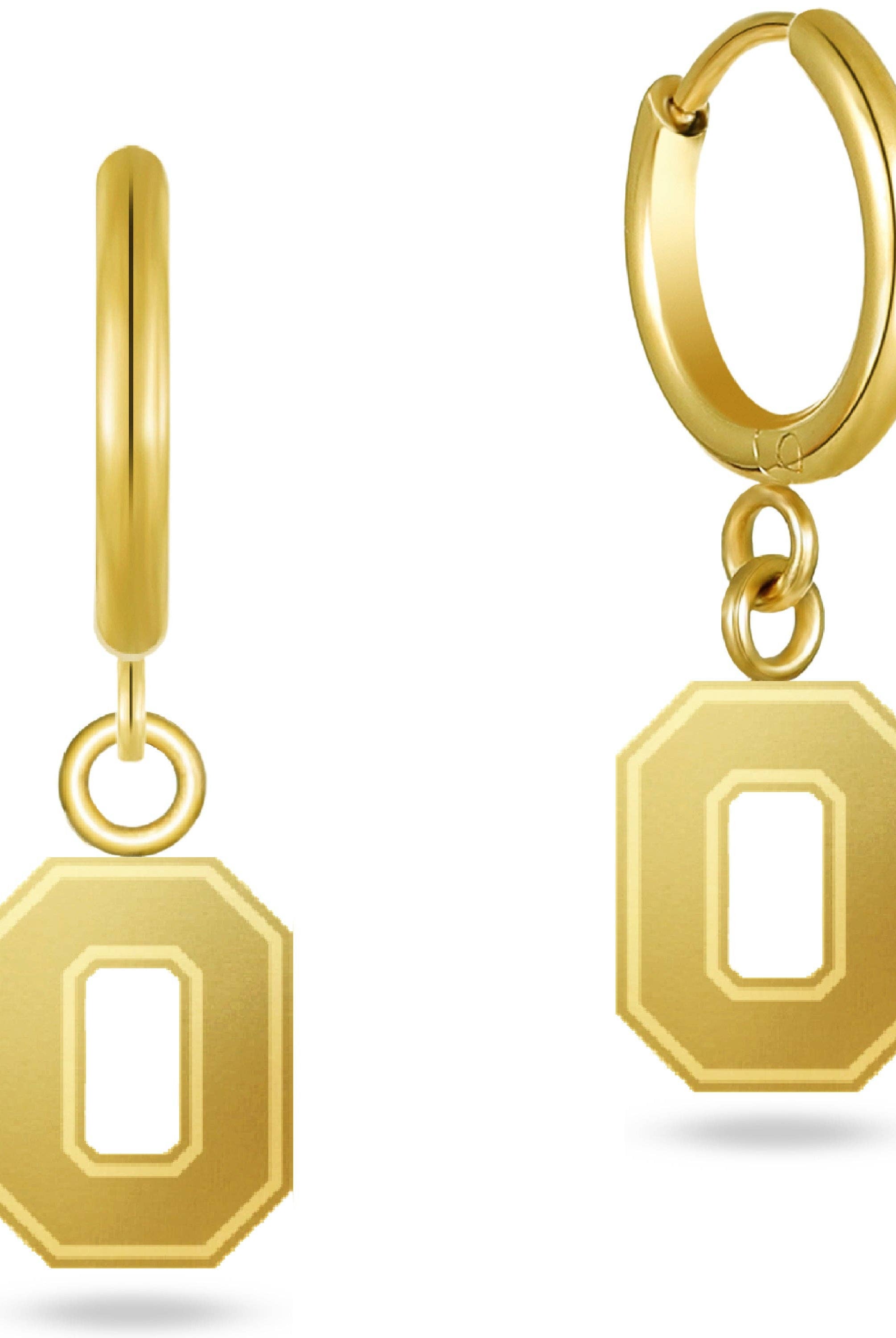 Shop Ohio State Block O Huggie Hoops - Gold- at Ruby Joy Boutique, a Women's Clothing Store in Pickerington, Ohio