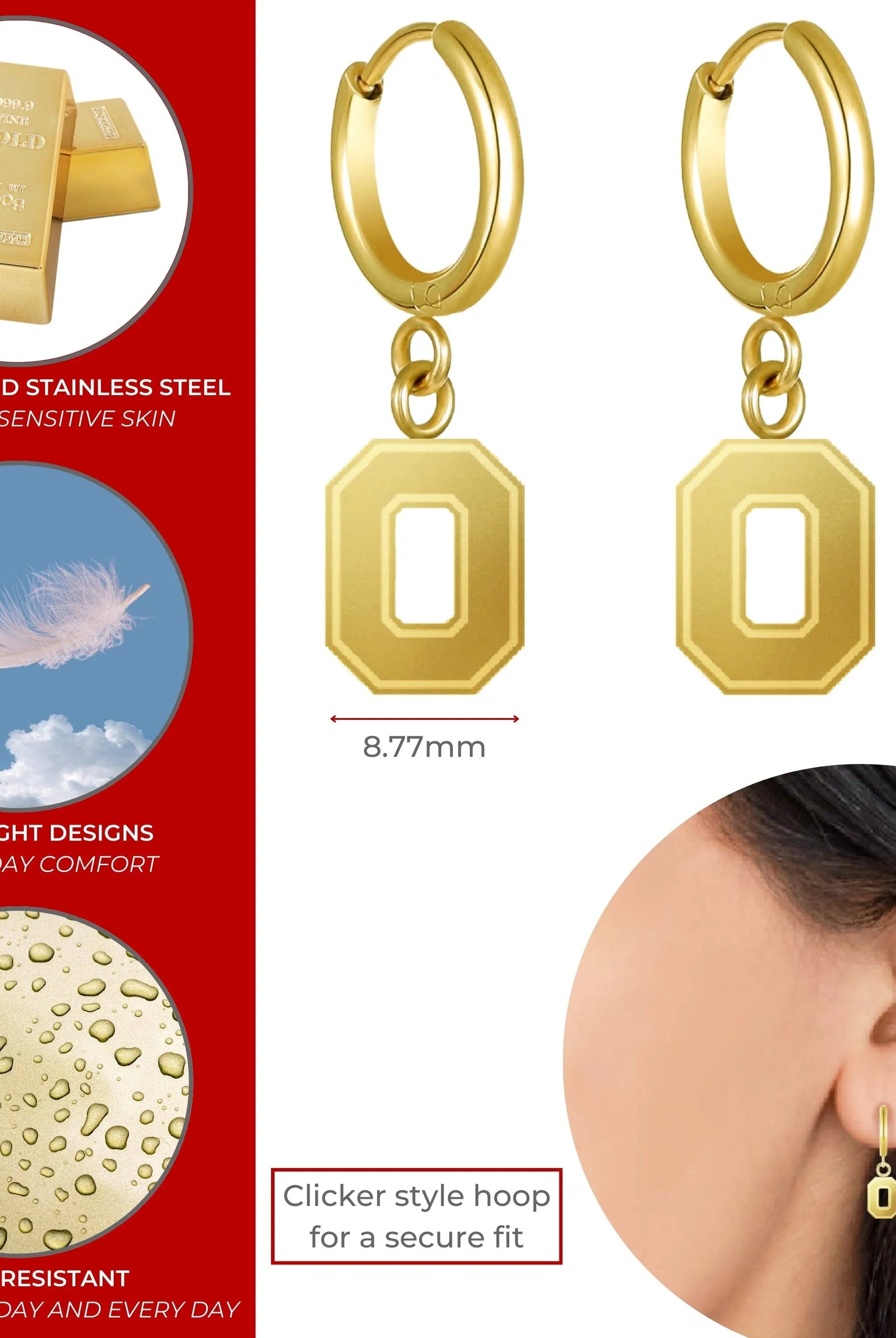 Shop Ohio State Block O Huggie Hoops - Gold- at Ruby Joy Boutique, a Women's Clothing Store in Pickerington, Ohio