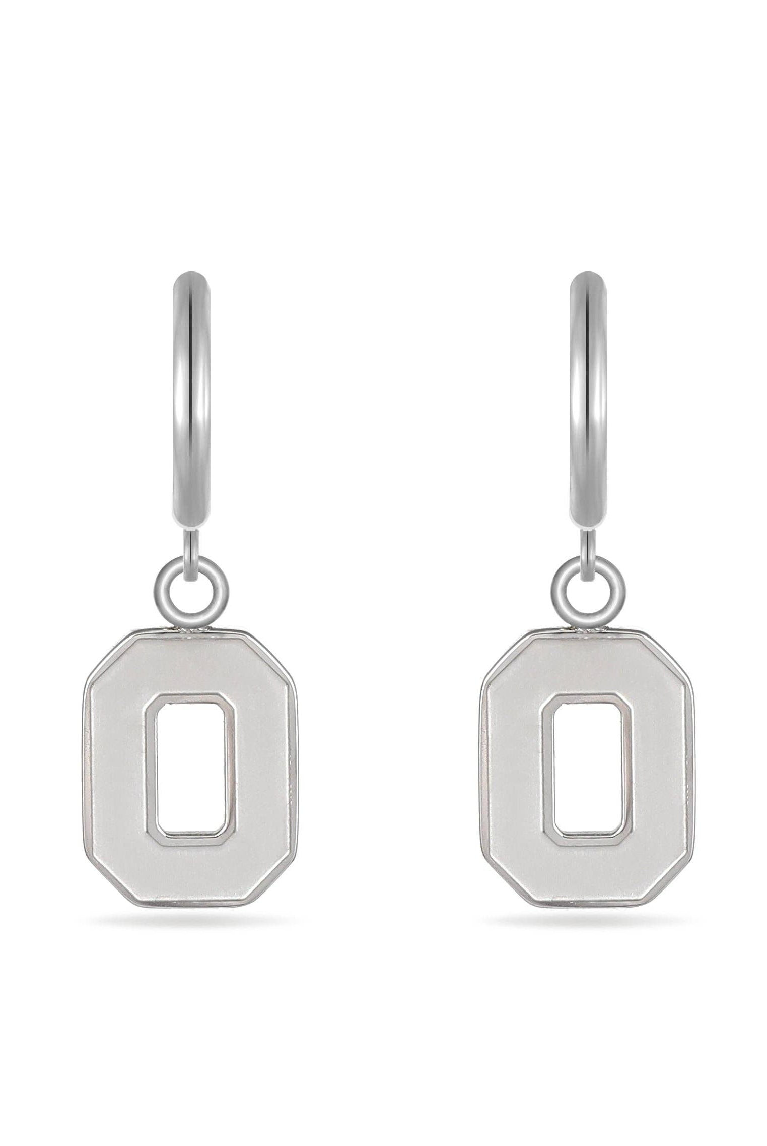 Shop Ohio State Block O Huggie Hoops - Stainless Steel- at Ruby Joy Boutique, a Women's Clothing Store in Pickerington, Ohio