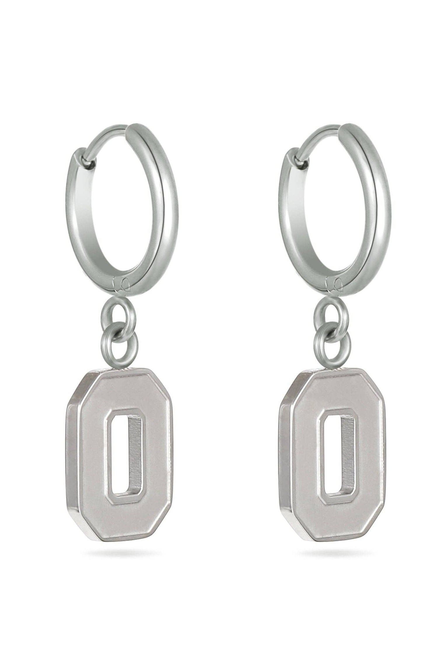 Shop Ohio State Block O Huggie Hoops - Stainless Steel- at Ruby Joy Boutique, a Women's Clothing Store in Pickerington, Ohio
