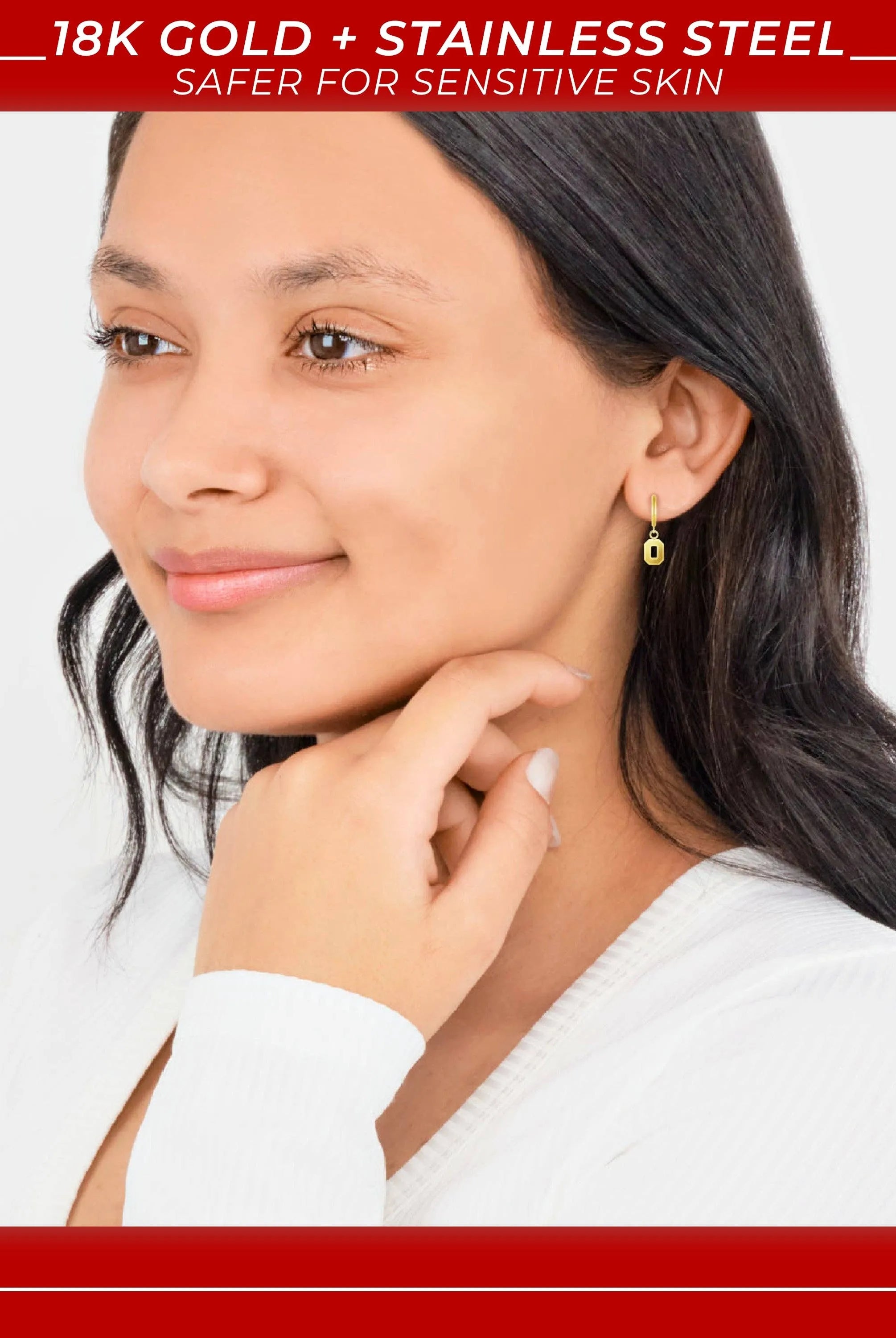 Shop Ohio State Block O Huggie Hoops - Stainless Steel- at Ruby Joy Boutique, a Women's Clothing Store in Pickerington, Ohio