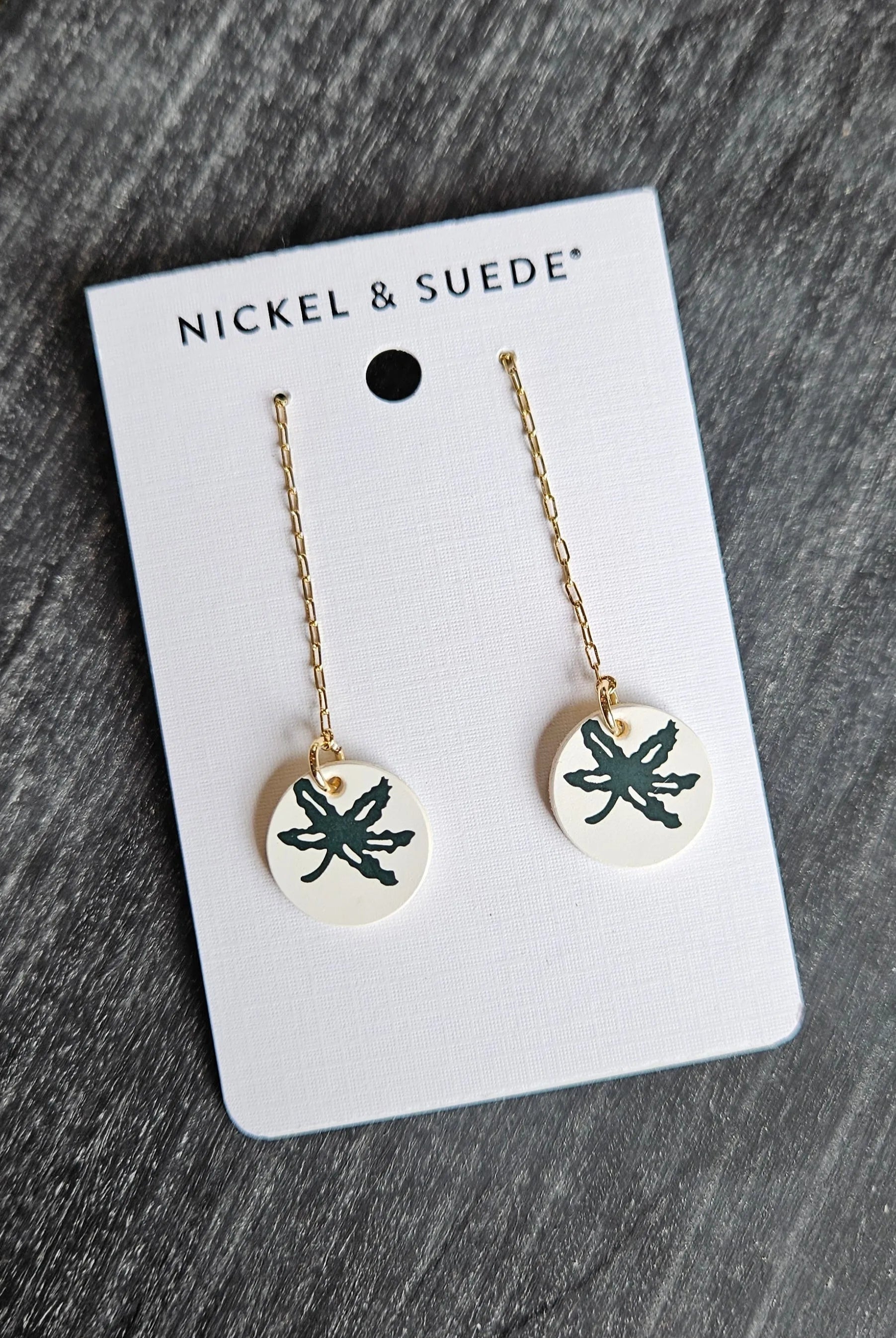 Shop Ohio State Buckeye Threader Earrings- at Ruby Joy Boutique, a Women's Clothing Store in Pickerington, Ohio