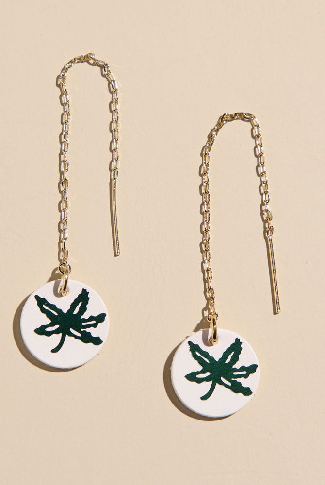 Shop Ohio State Buckeye Threader Earrings-Gold at Ruby Joy Boutique, a Women's Clothing Store in Pickerington, Ohio