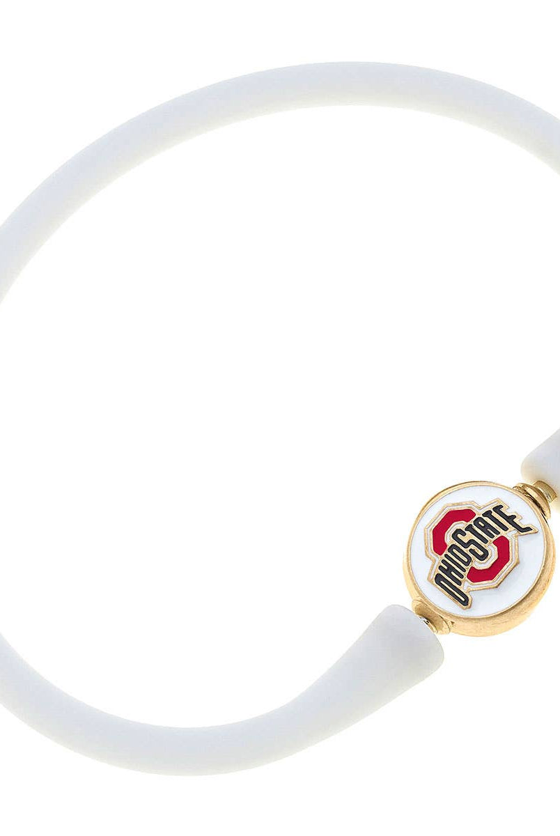 Shop Ohio State Buckeyes Enamel Silicone Bali Bracelet-White at Ruby Joy Boutique, a Women's Clothing Store in Pickerington, Ohio