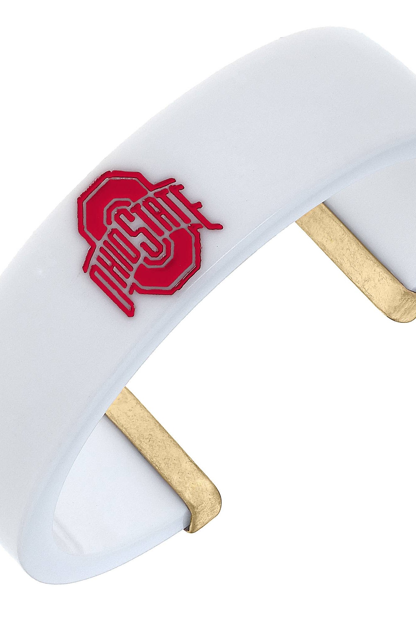 Shop Ohio State Buckeyes Resin Logo Cuff Bracelet in White- at Ruby Joy Boutique, a Women's Clothing Store in Pickerington, Ohio