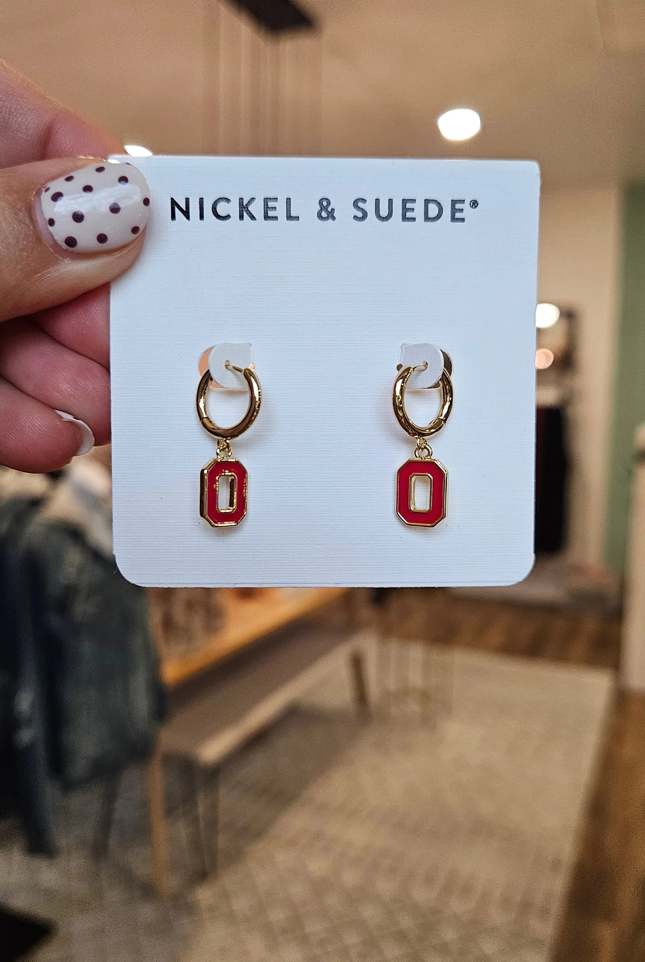 Shop Ohio State Logo Charm Huggie Earrings-Earrings at Ruby Joy Boutique, a Women's Clothing Store in Pickerington, Ohio