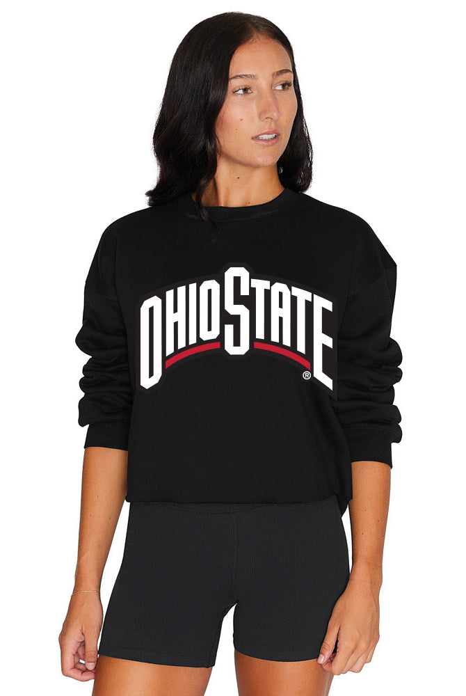 Shop Ohio State OSU Buckeyes Black Crewneck- at Ruby Joy Boutique, a Women's Clothing Store in Pickerington, Ohio