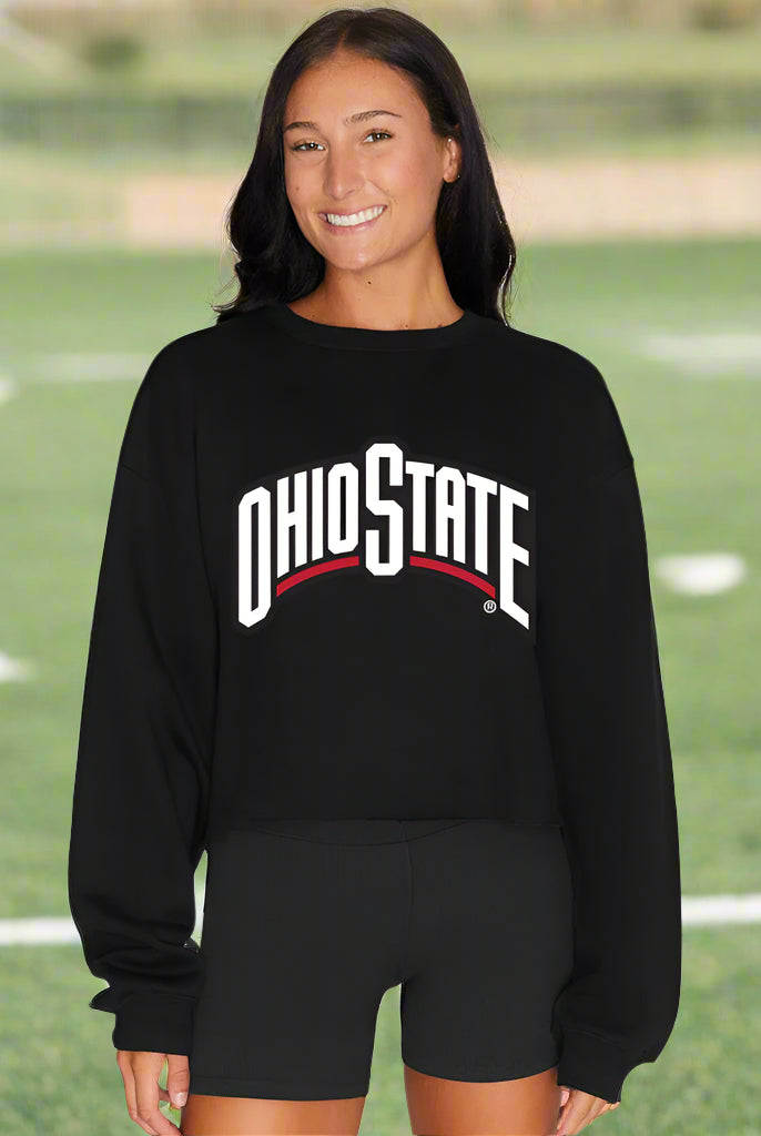 Shop Ohio State OSU Buckeyes Black Crewneck- at Ruby Joy Boutique, a Women's Clothing Store in Pickerington, Ohio