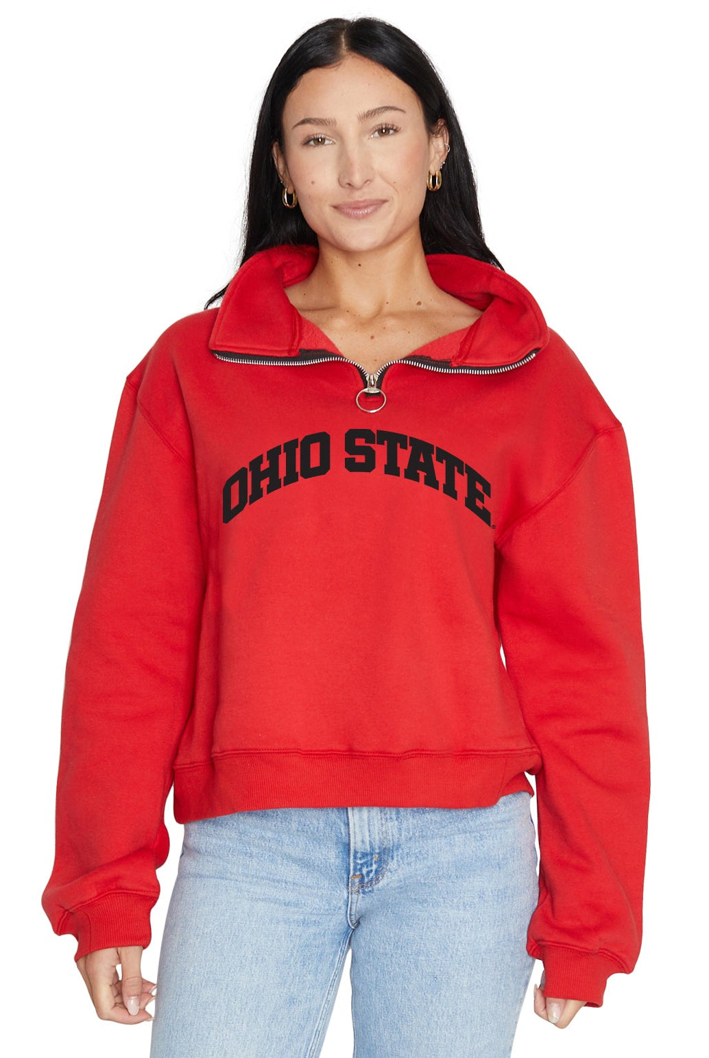 Shop Ohio State OSU Buckeyes Quarter Zip Sweatshirt- at Ruby Joy Boutique, a Women's Clothing Store in Pickerington, Ohio